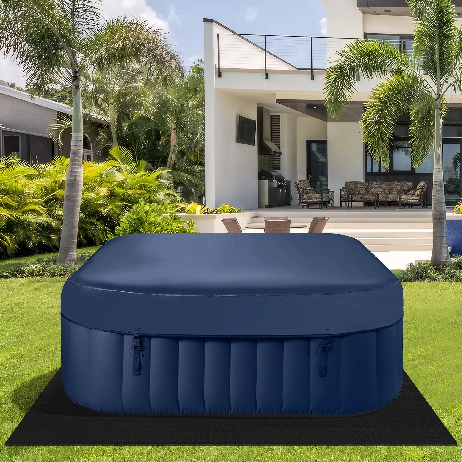 Hot Tub for 4-6 Person, Outdoor Patio Large Inflatable Hot Tub Home SPA, with 130pcs Massage Jets, 910L, 4 Filters, 2 Cup Holders, Lockable Cover, Storage Bag, Max 104�H, 73in, Navy(Navy) - Image 2
