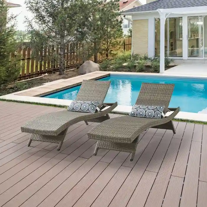 All Weather Wicker Chaise Lounge - Set of 2