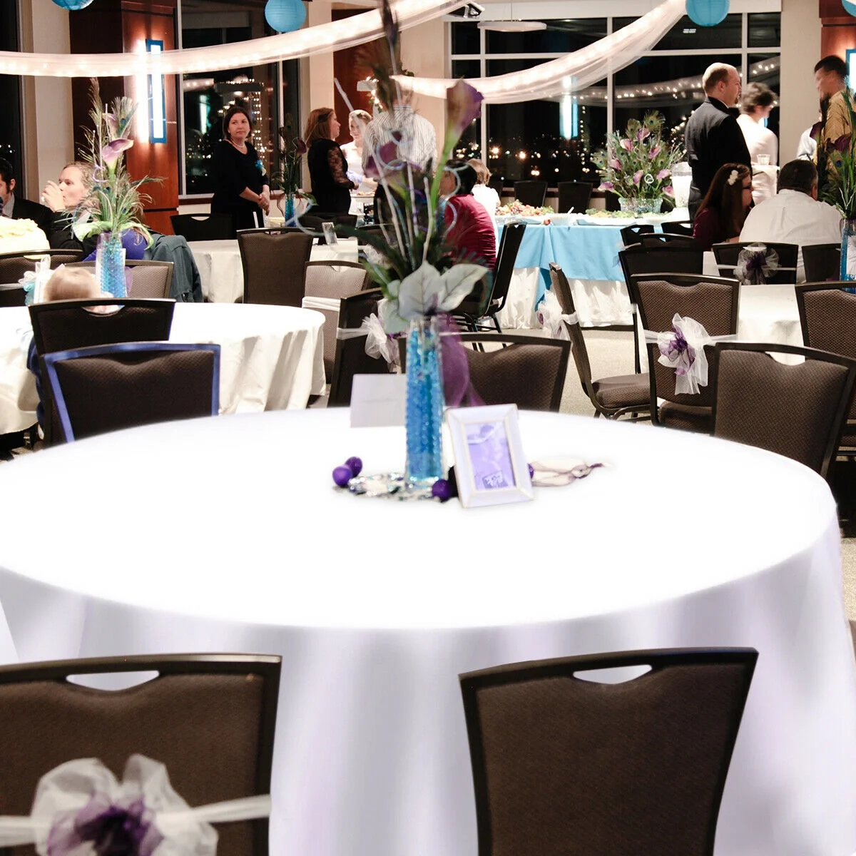 10 pcs 120'' Round Tablecloth Polyester For Home Wedding Restaurant Party White - Image 4