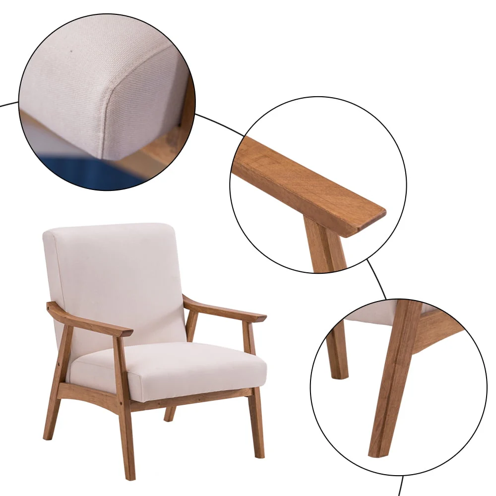 Ktaxon Mid - Century Modern Arm Chair with Solid Wood Frame, Lounge Chair Club Chair, Beige