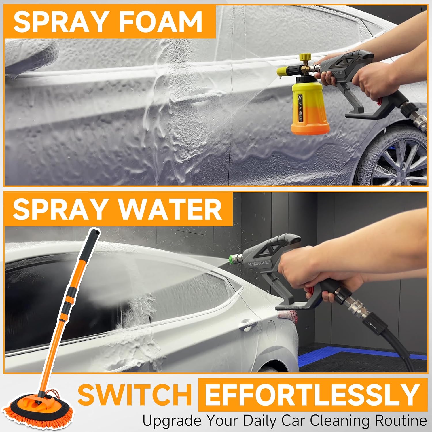 M MINGLE Pressure Washer Foam Cannon Kit, Car Wash Brush with Long Handle