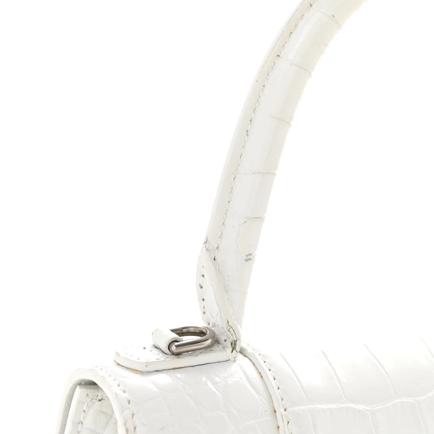 Calfskin Crocodile Embossed Small Hourglass Top Handle Bag White