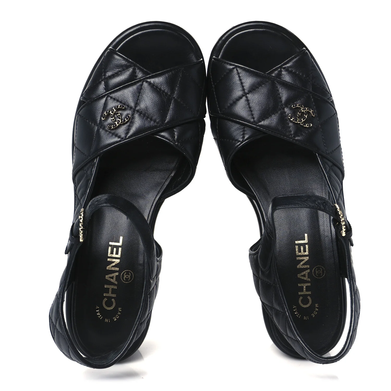 Lambskin Quilted CC Platform Sandals 39.5 Black