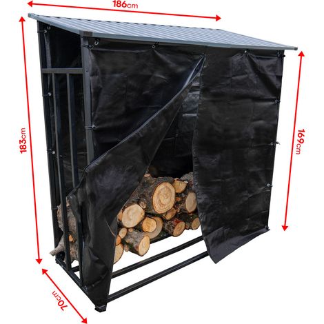Étagère à bûches Toit incliné - capacité 3 stères - Longueur 186 cm - Abri bois range buches Extérieur - Bâche de protection — vue 4