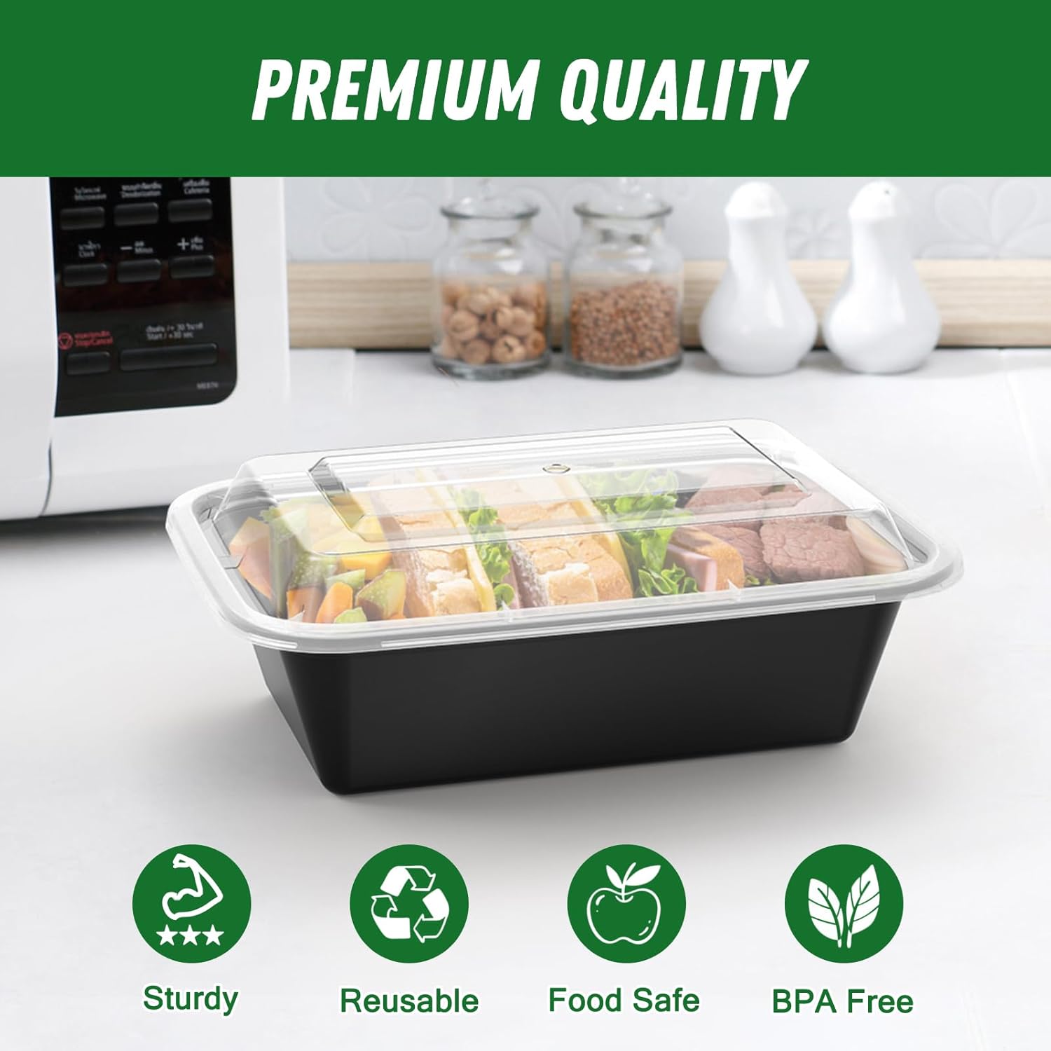 Dealusy 50 Pack (100-Piece) 24 oz Reusable Meal Prep Containers with Lids