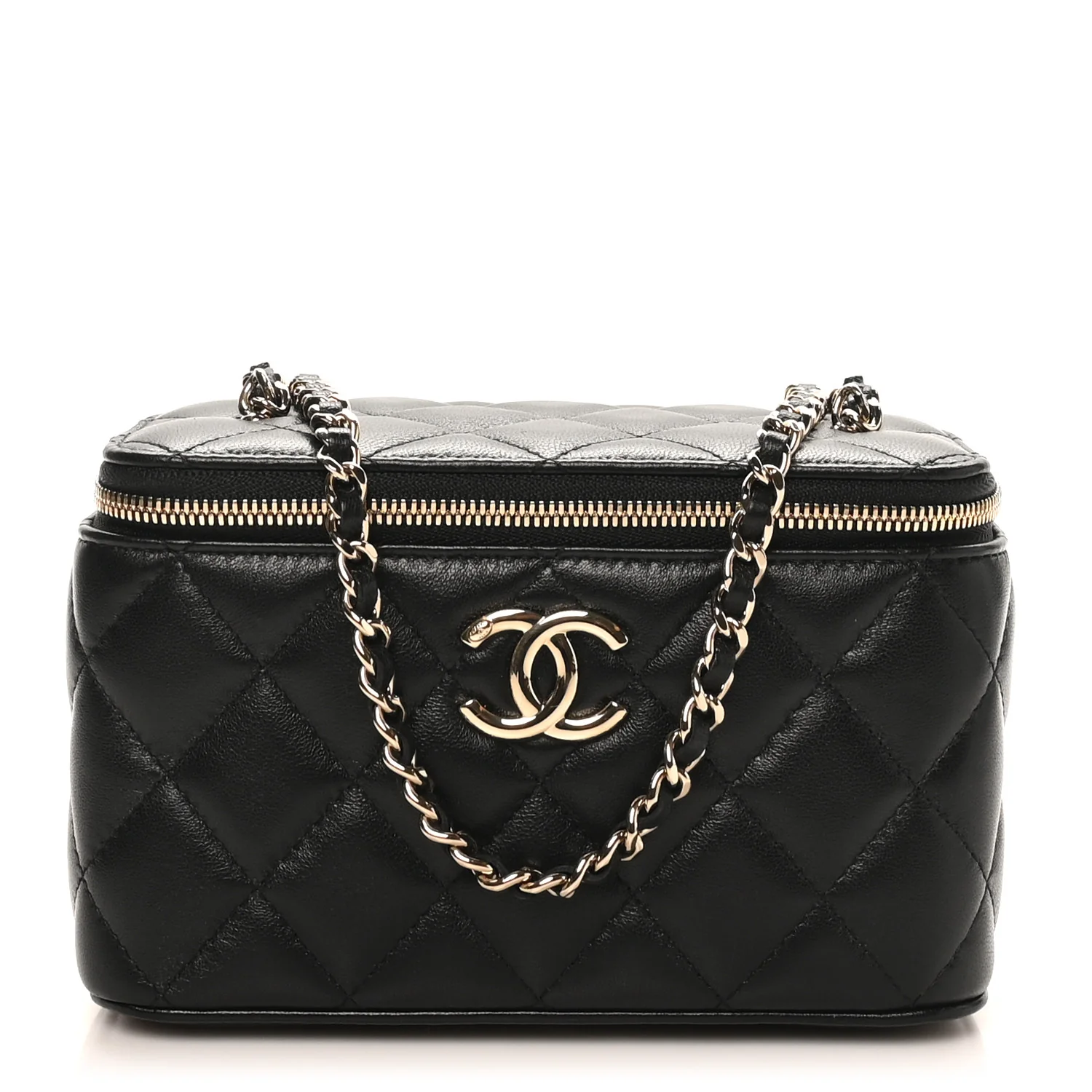 Lambskin Quilted Small CC Vanity Case Black