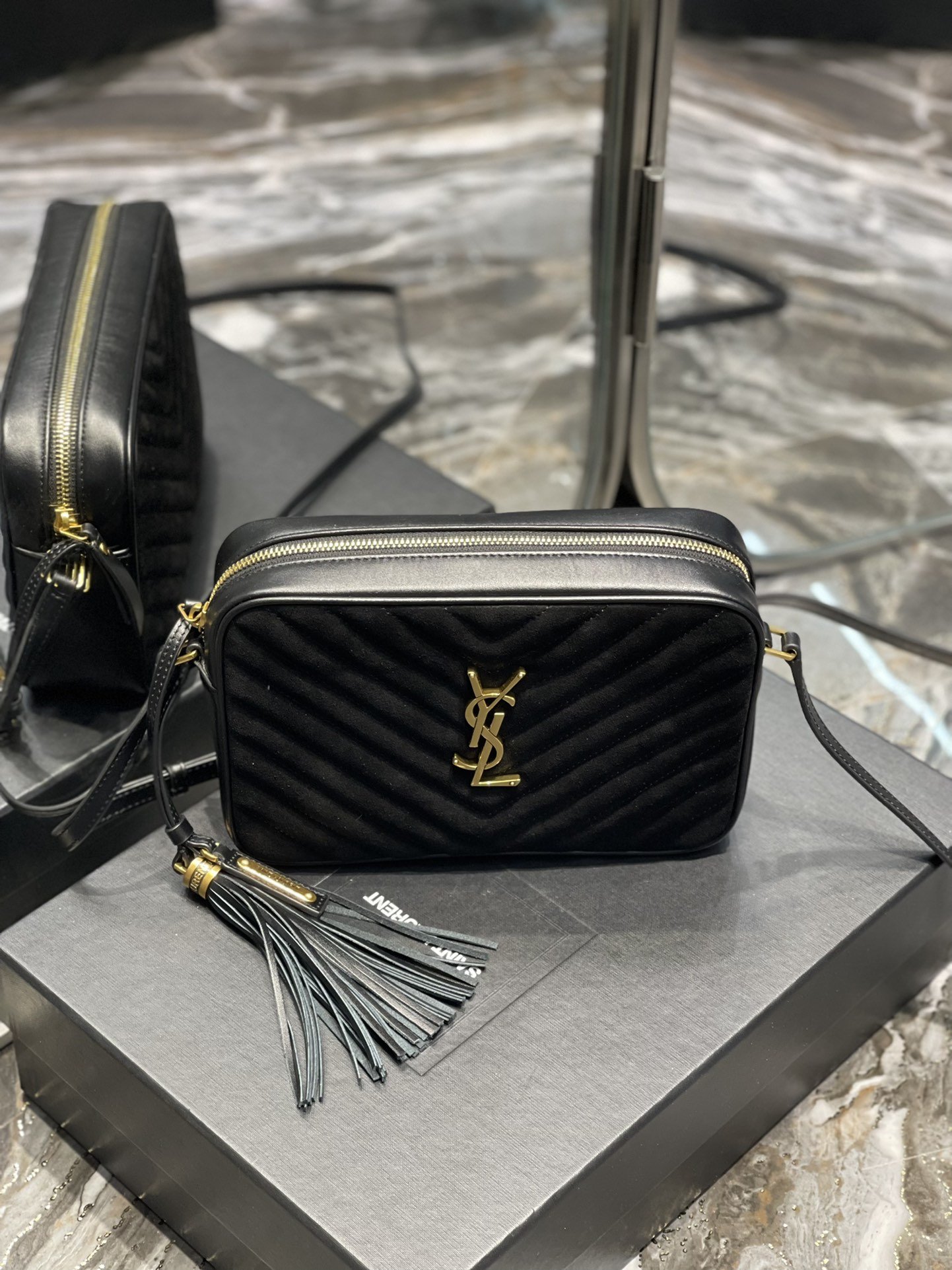Y Lou Camera Bag Black With Gold Hardware