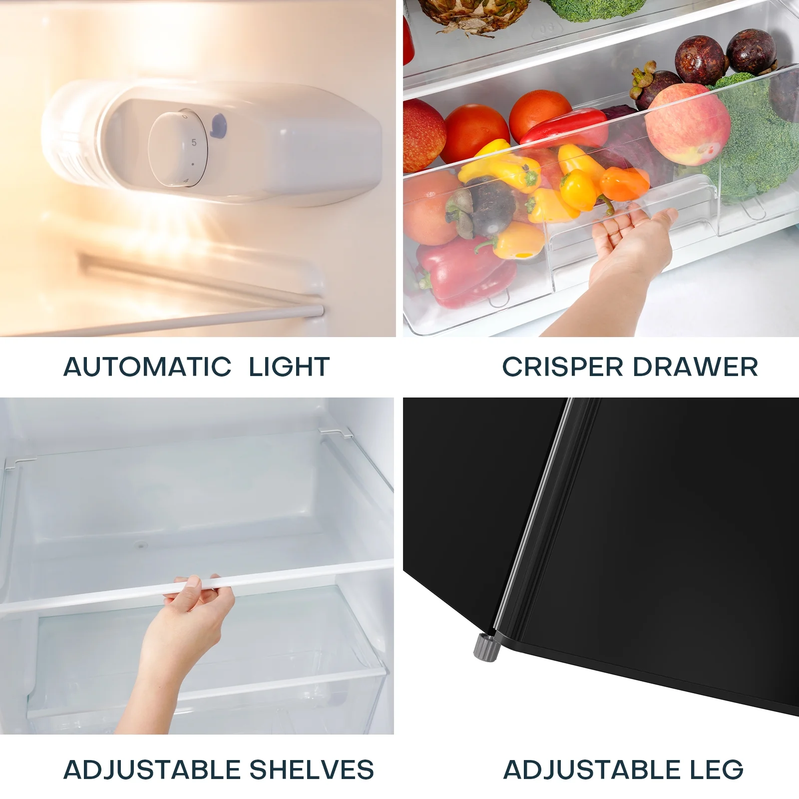 7 7 Cu ft Top Freezer Refrigerator, Two Door Refrigerator Large Capacity with Adjustable Thermostat and Reversible Door, BD75 Black(Black) Image 8