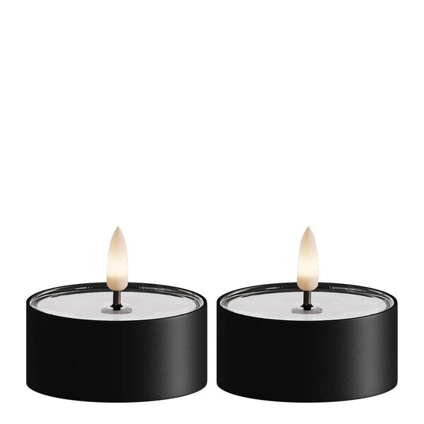 LED metallic telys for inne-og utendørs 6,7x3,1 cm 2 stk matt svart
