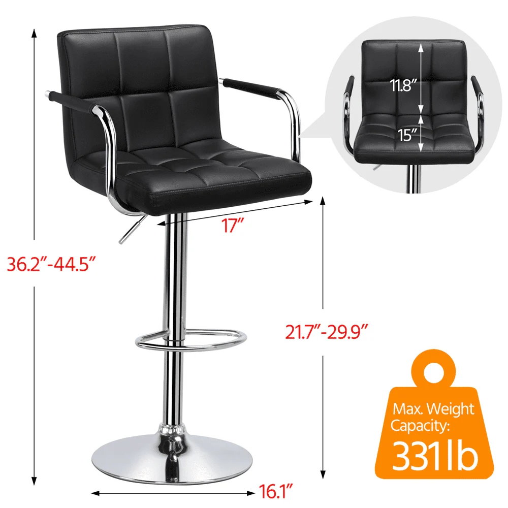 Yaheetech 2pcs PU Leather Adjustable Bar Stools for Dining Room, Black(Beige) Image 7