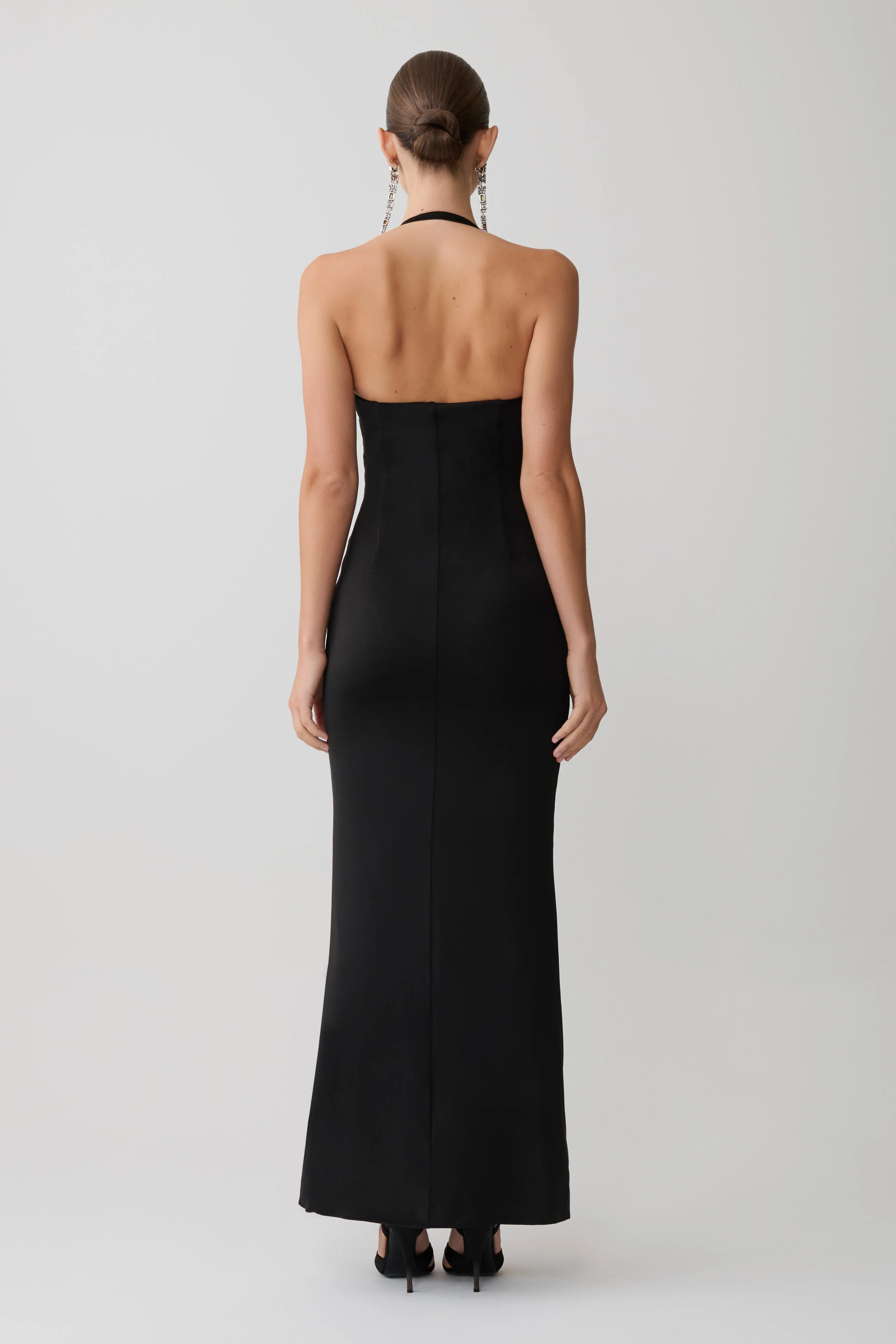Hoai Gathered Slinky Halter Maxi Dress - Black