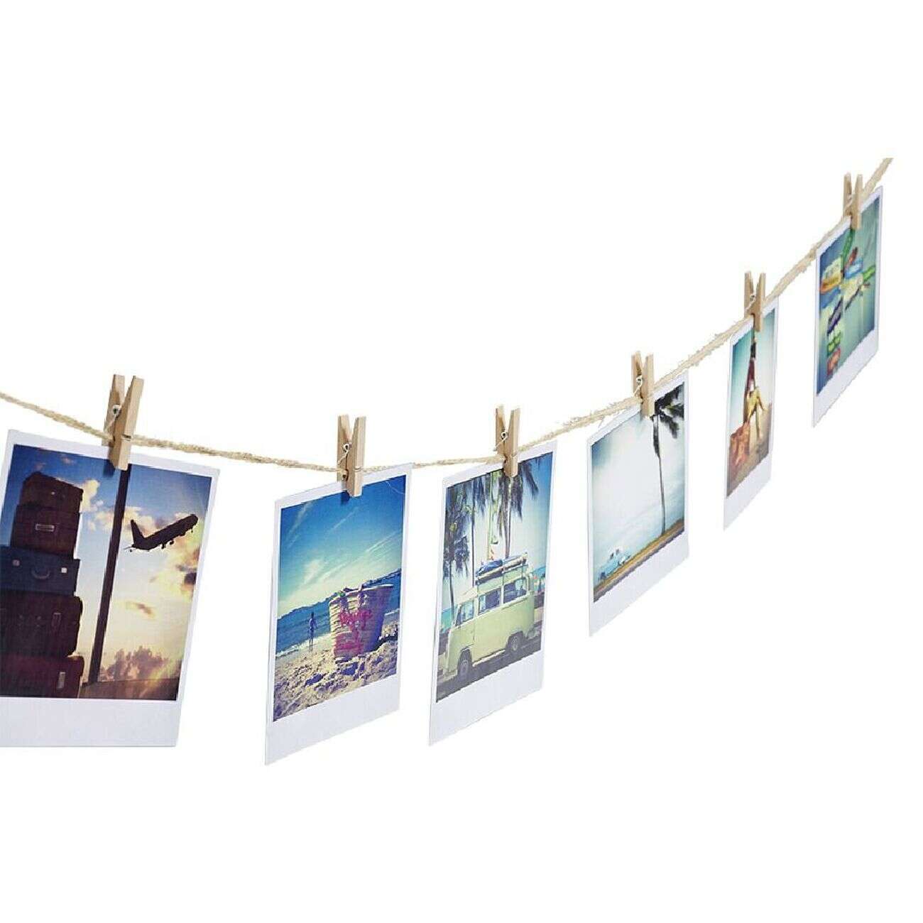 Corde à photo 10m avec 60 pinces en bois