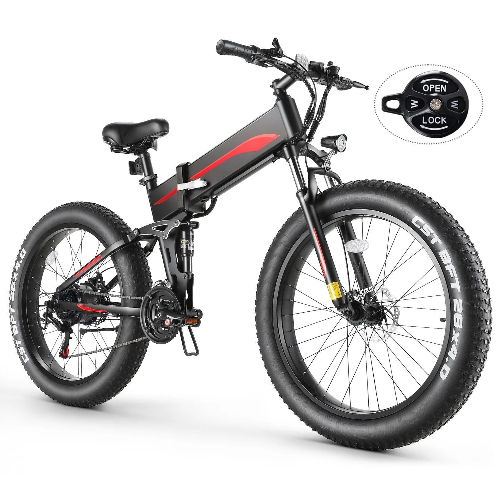Electric Bike, 26"x4" Fat Tire Electric Bike for Adults 500W Ebike Foldable Adult Electric Mountain Bicycles with 48V 10Ah Battery, Lockable Suspension Fork, 21 Speed Gears