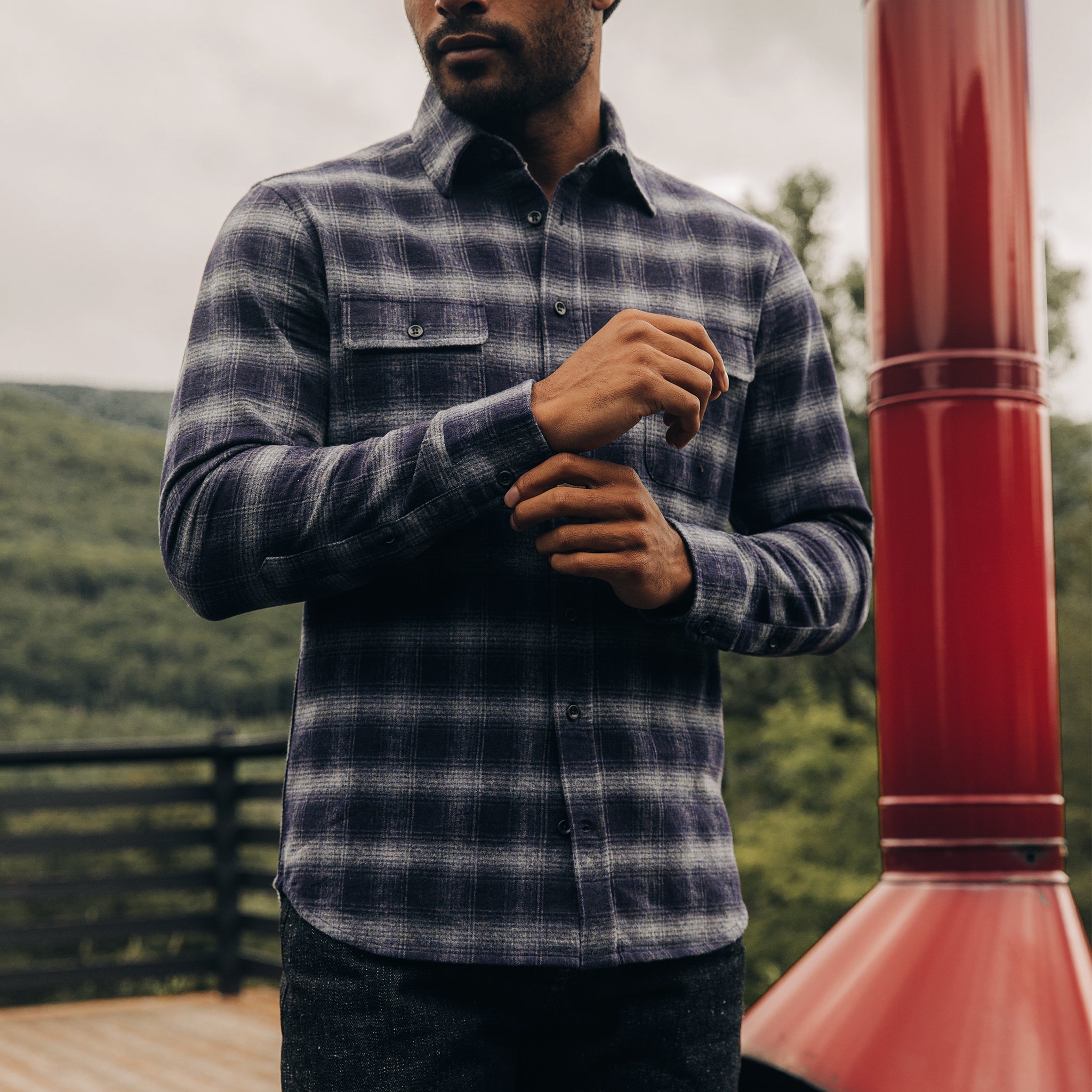 Chemise Yosemite à carreaux bleu marine ombrés