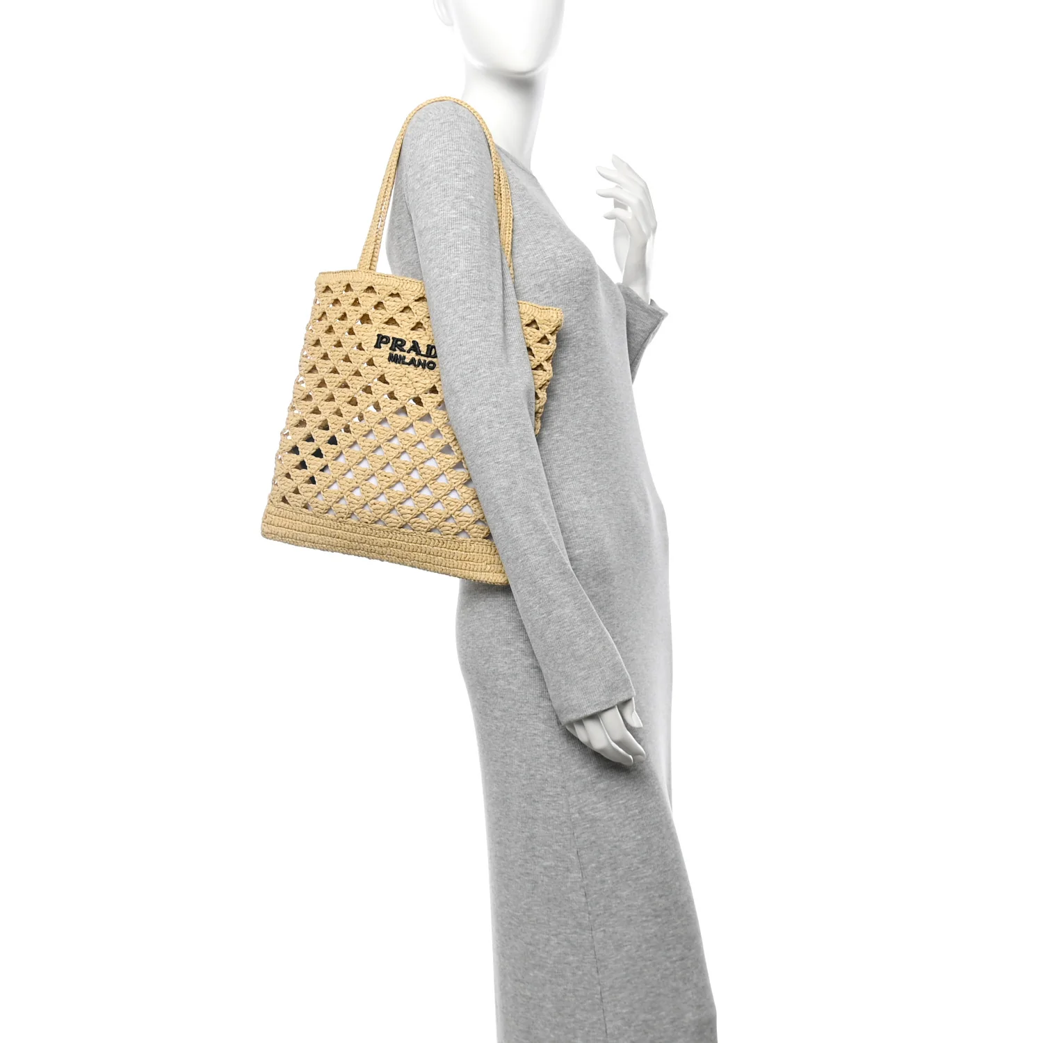 Yarn Raffia Effect Embroidered Logo Tote Naturale