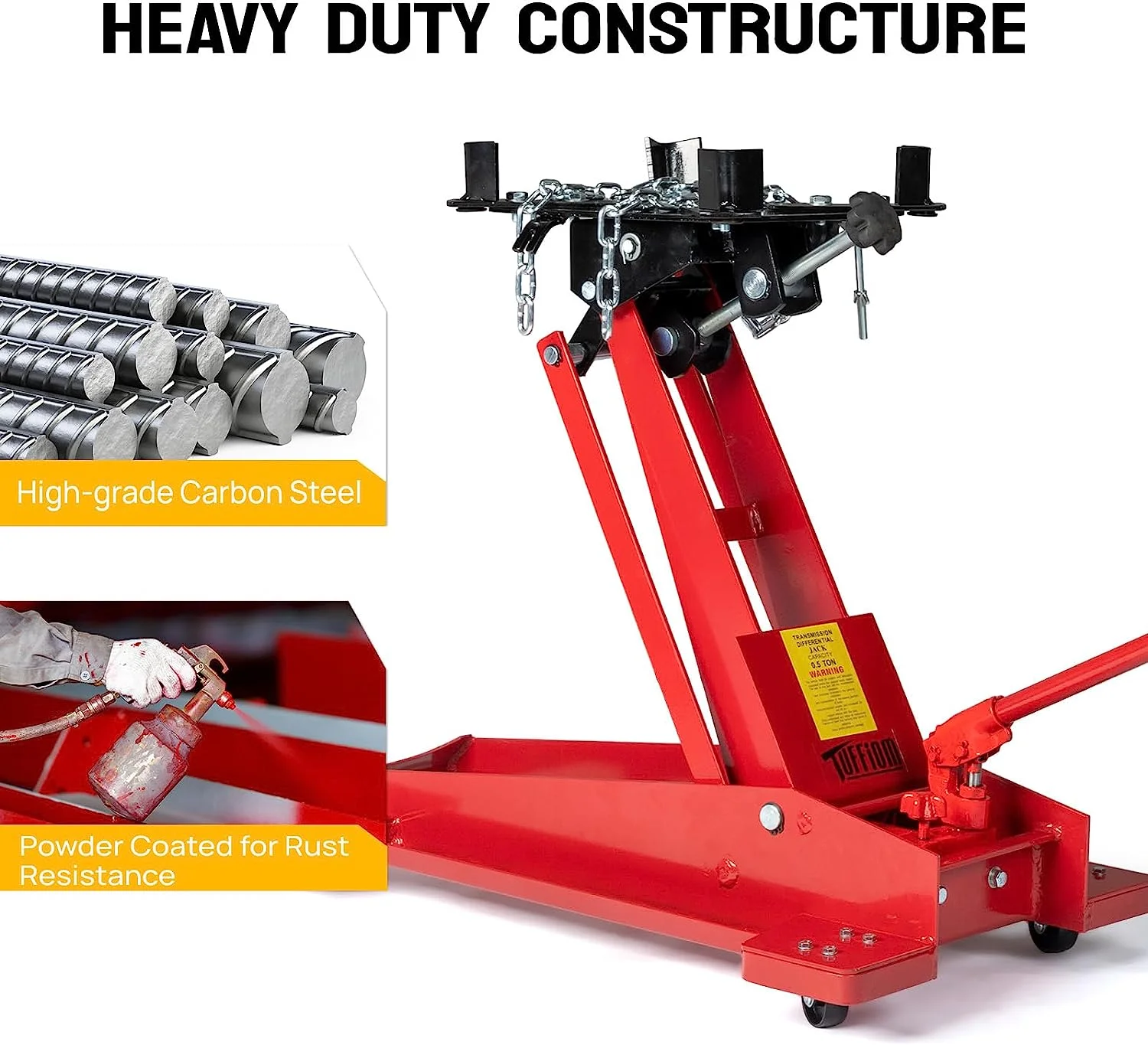 Hydraulic Transmission Service/Floor Jack Lift 1/2 Ton (1,000 lb) Capacity, Low Profile Roll Under Floor Trolley, Automotive Shop Tool Hoist Lift Lifting Jack, Red Image 3