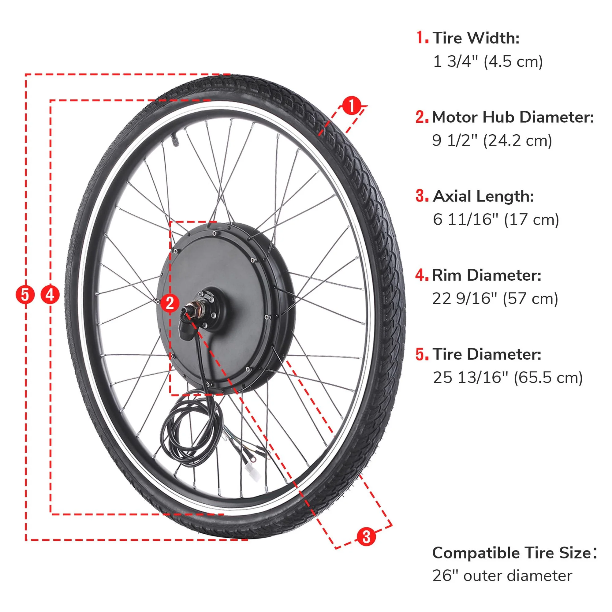 Electric Bike Conversion Kit 48V 1000W 26" Front Wheel E-Bike Conversion Kit Dual Mode Controller(Black, Front Wheel) - Image 5