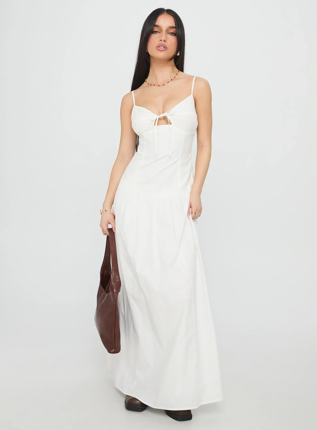 Lady Belle Drop Waist Pleat Maxi Dress White