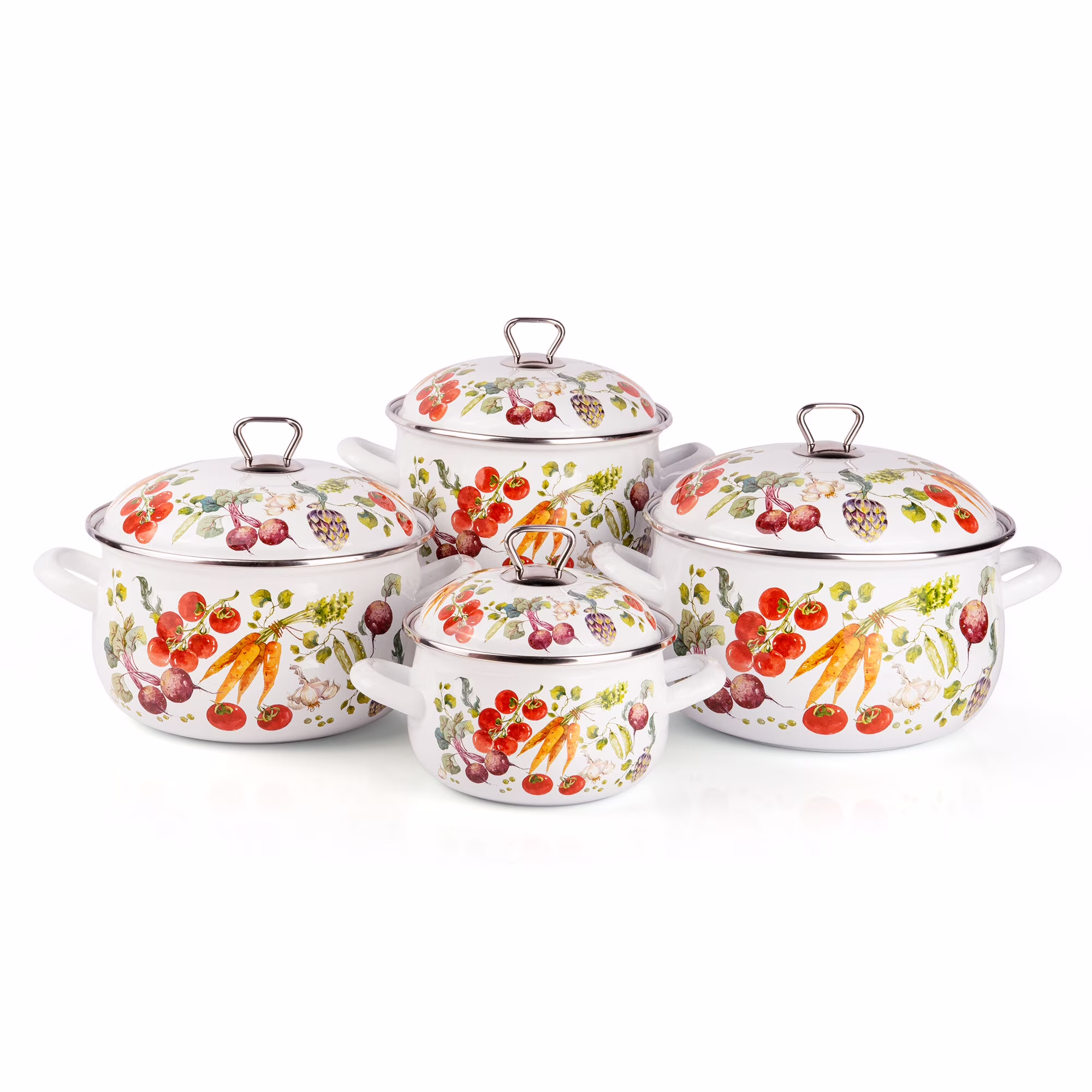 STPgoods Enameled Aluminum Belly Deep Stock Pot with Lid Set of 2 Vegetable Garden Cooking Pot Set 2.2 Qt 4 Qt 5.05 Qt and 6.55 Qt Enamel Soup Pots