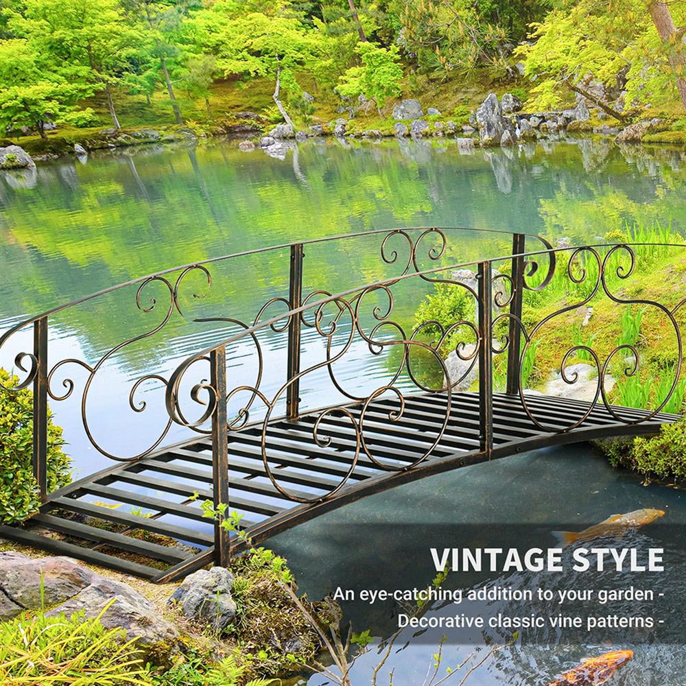 Garden Bridge, Garden Ornament Bridge,Metal Arch Backyard Garden Bridge, Safety Siderails, Arc Footbridge, Bronze - Image 4