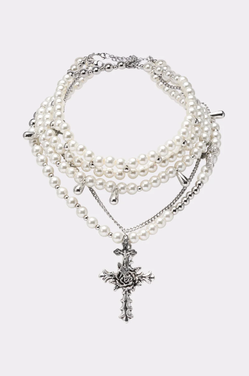 LAYERED UP CROSS NECKLACE - Akira Store