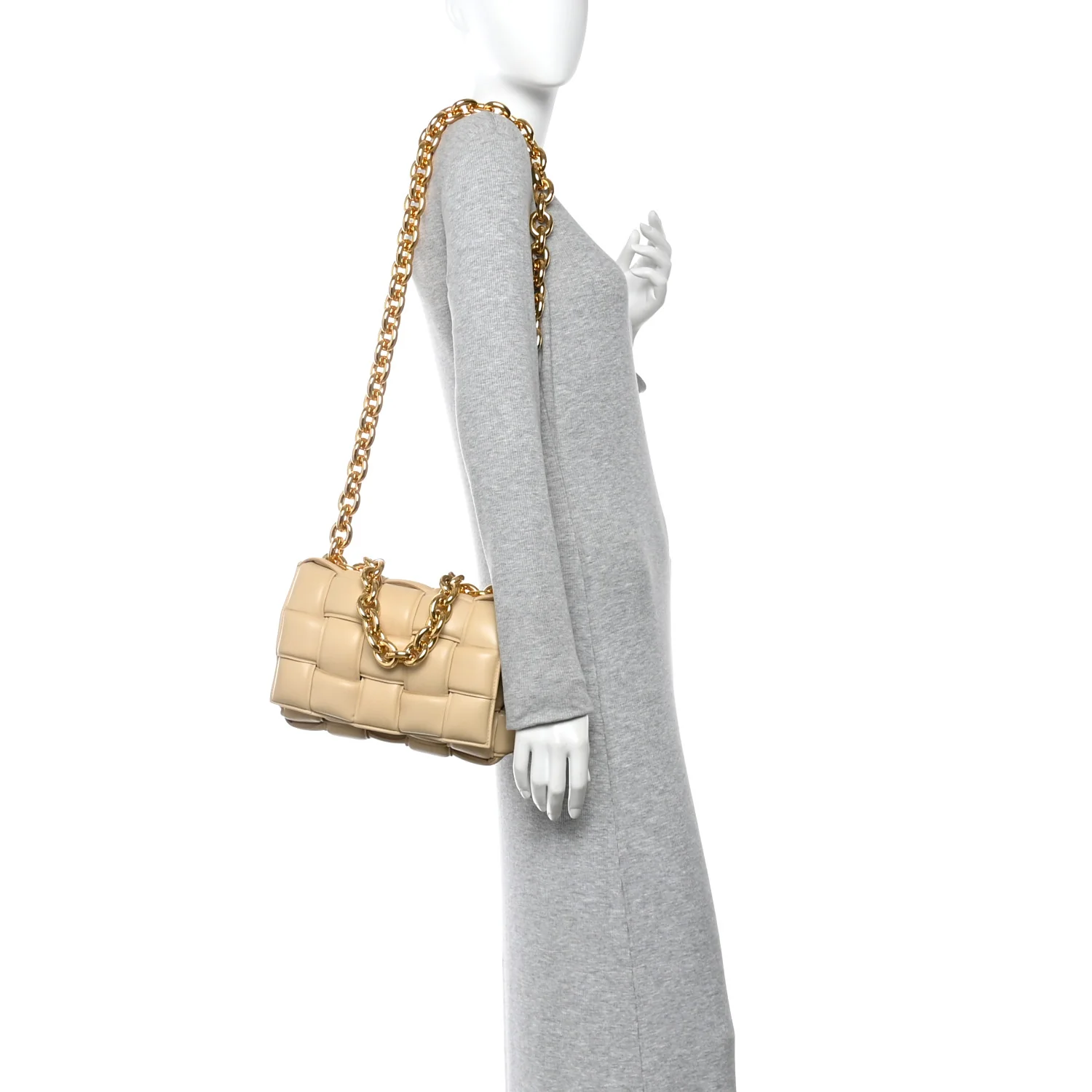Lambskin Maxi Intreccio Padded Chain Cassette Crossbody Bag Porridge