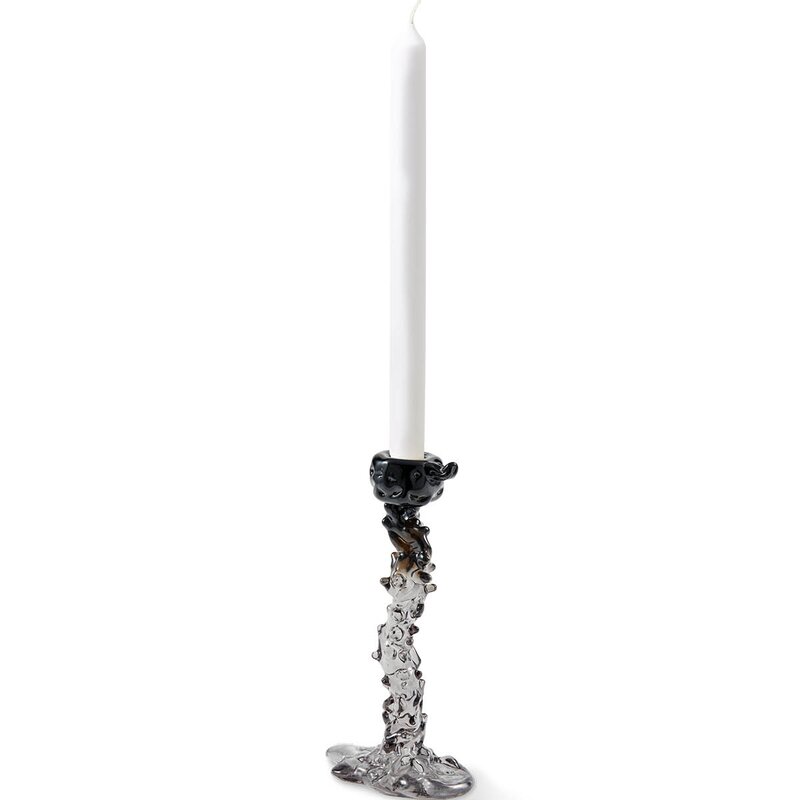 Drip lysestake i glass L 25 cm svart