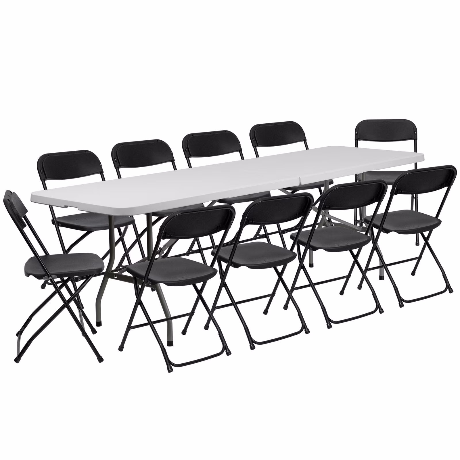 6ft White Folding Table and 10 Pack Folding Chairs Black, Plastic Table and Chair Set