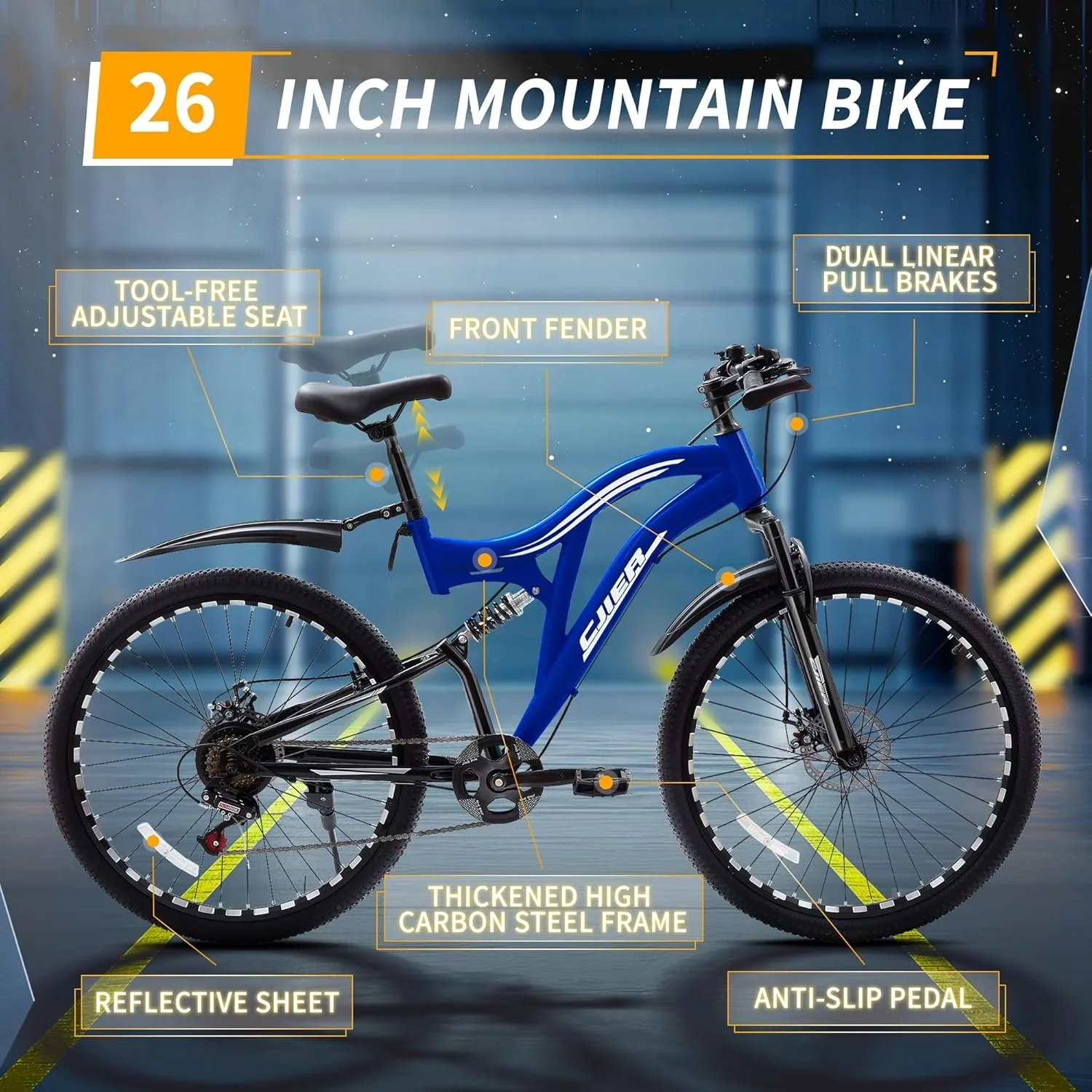 Mountain Bike for Adults, Akaber 24 Inch Full Dual Suspension MTB Bicycle, 7-Speed High-Carbon Steel Frame with Double Disc Brake, Softail Design for Men/Women Outdoor Trail Riding