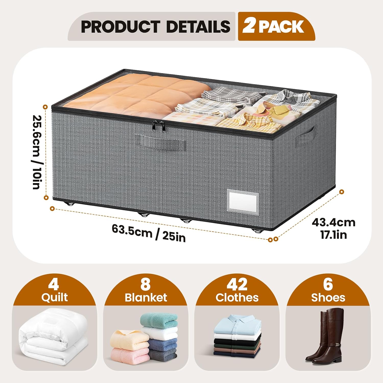 Dayacoco Under Bed Storage With Wheels, 10in Underbed Storage Containers 65L