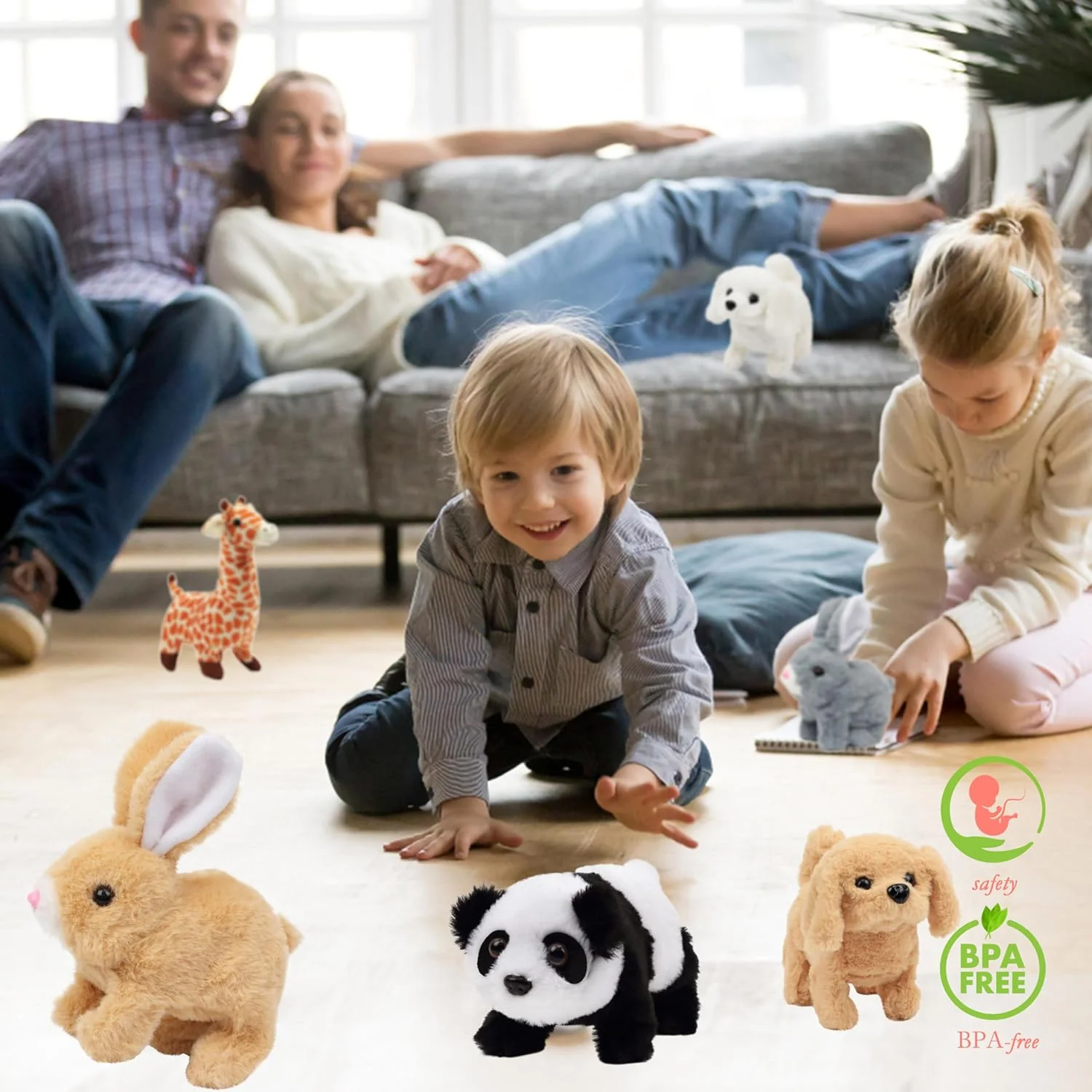 Interactive Hopping Rabbit Electronic Plush Bunny Toy with Sounds and Movements, 7'' Brown