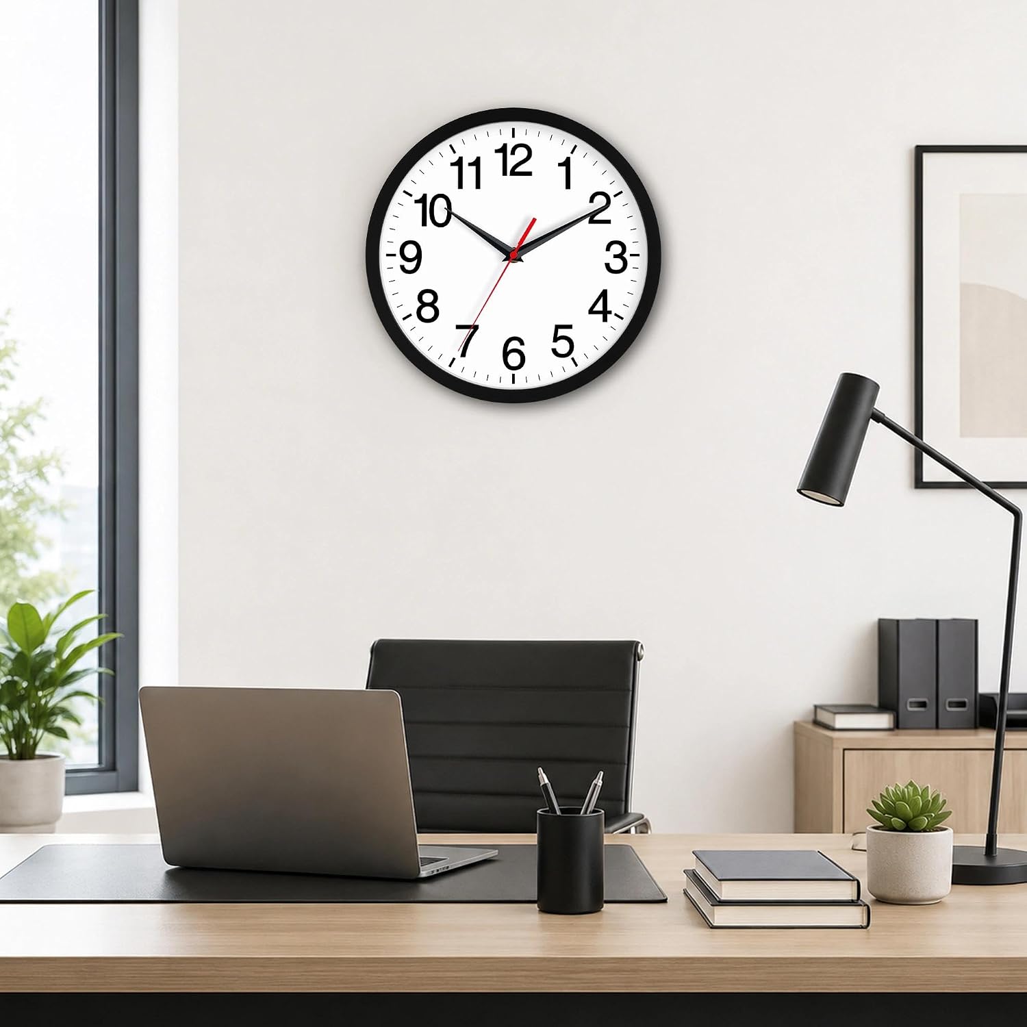 Rohioue Wall Clock Analog 8 Inch Black Battery Operated Silent Clock| Easy To Read, Non-Ticking, Round, Accurate, Kitchen, Living Room, Classroom, Office, School