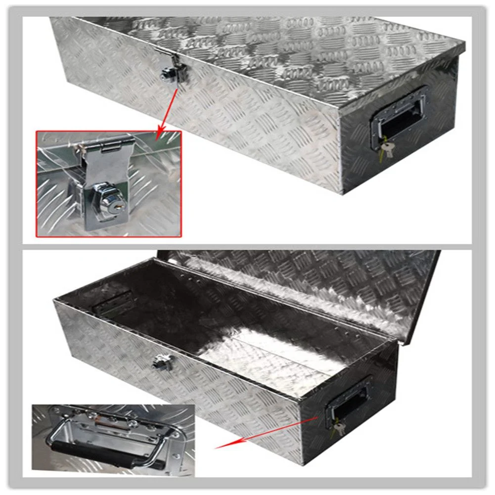 30 Trailer Tongue Tool Box Diamond Tread Aluminum Heavy Duty Truck Pick Up Underbody Flatbed RV Storage Organizer Handling Tools Weather Resistant w/Lock Sliver