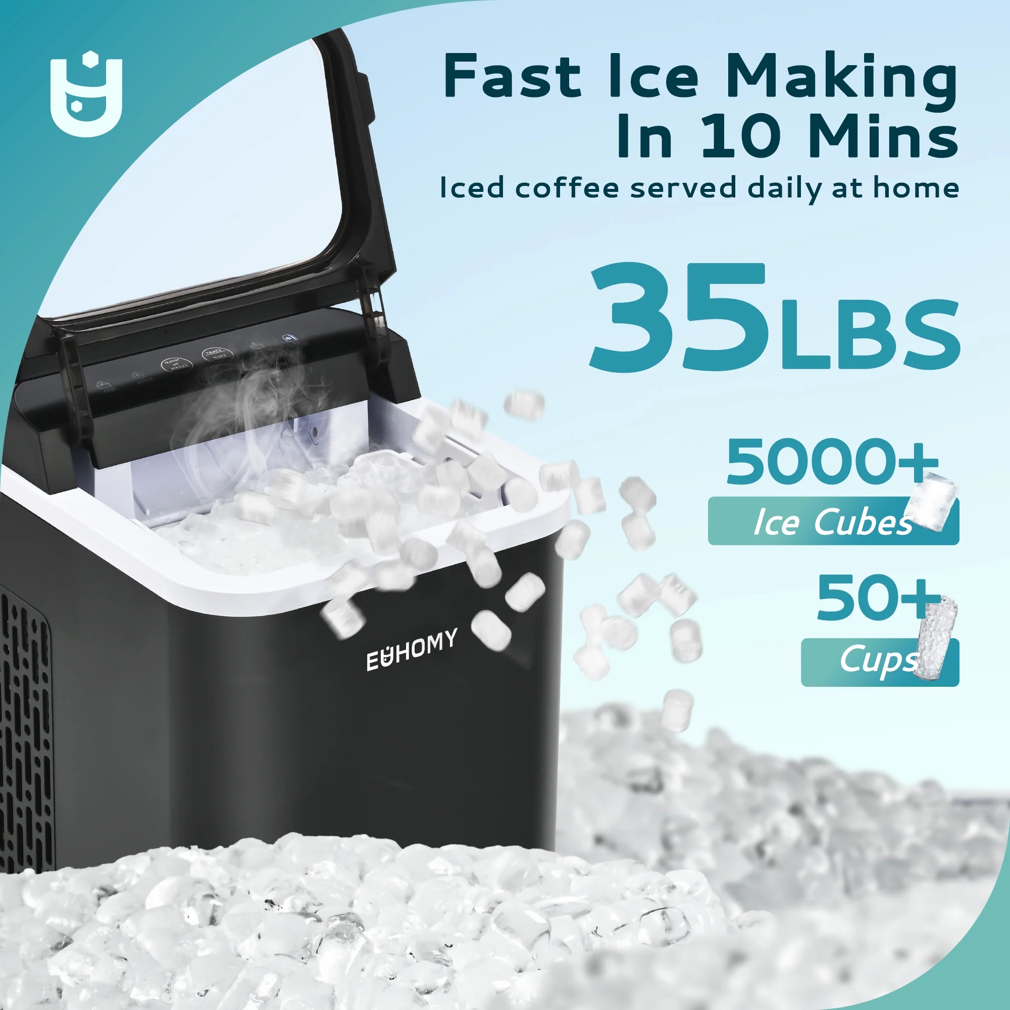 35lbs/24H Nugget Ice Maker Countertop, Pebble Ice Maker Machine with Auto-Cleaning, Black - Image 2