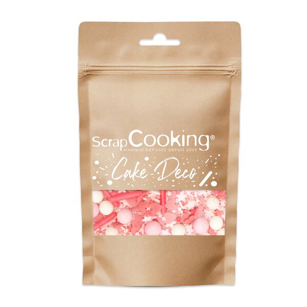 Kakestrø kuler/staver/sprinkel 70 g rosa/hvit/mørk rosa