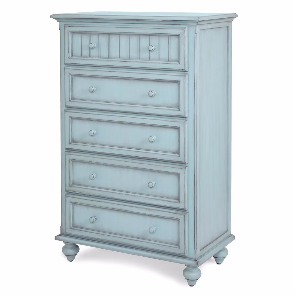 Monaco 5 Drawers Chest Drawer Wood Blue, 50"H x 52"W x 18"D, 65 lbs