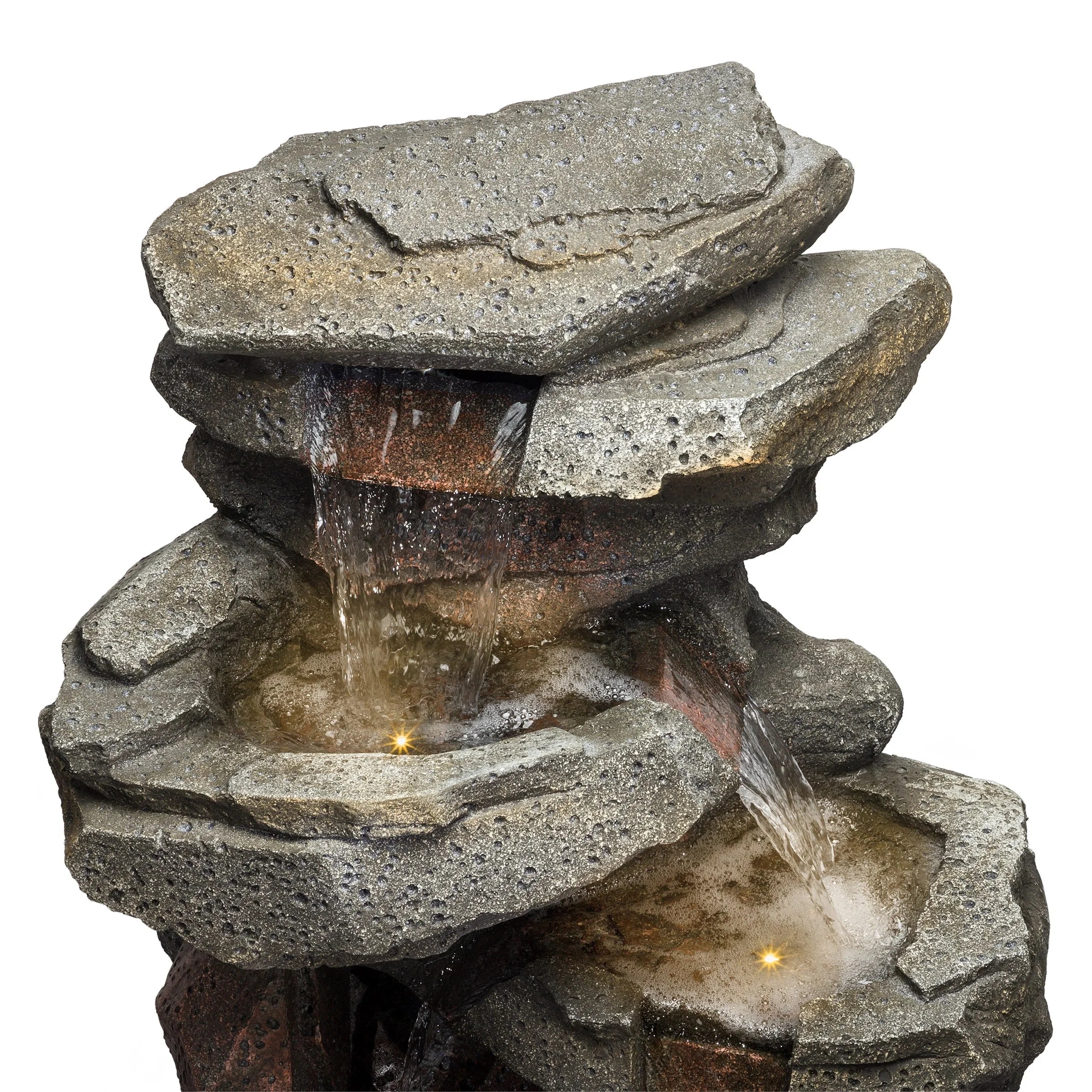 Alpine Corporation WIN1184 40 Outdoor Floor 3-Tiered Rock Waterfall Fountain with LED Lights, Natural Stone Look �C Cascading Water Feature for Gardens, Patios, Yards, and Outdoor D��cor, Gray