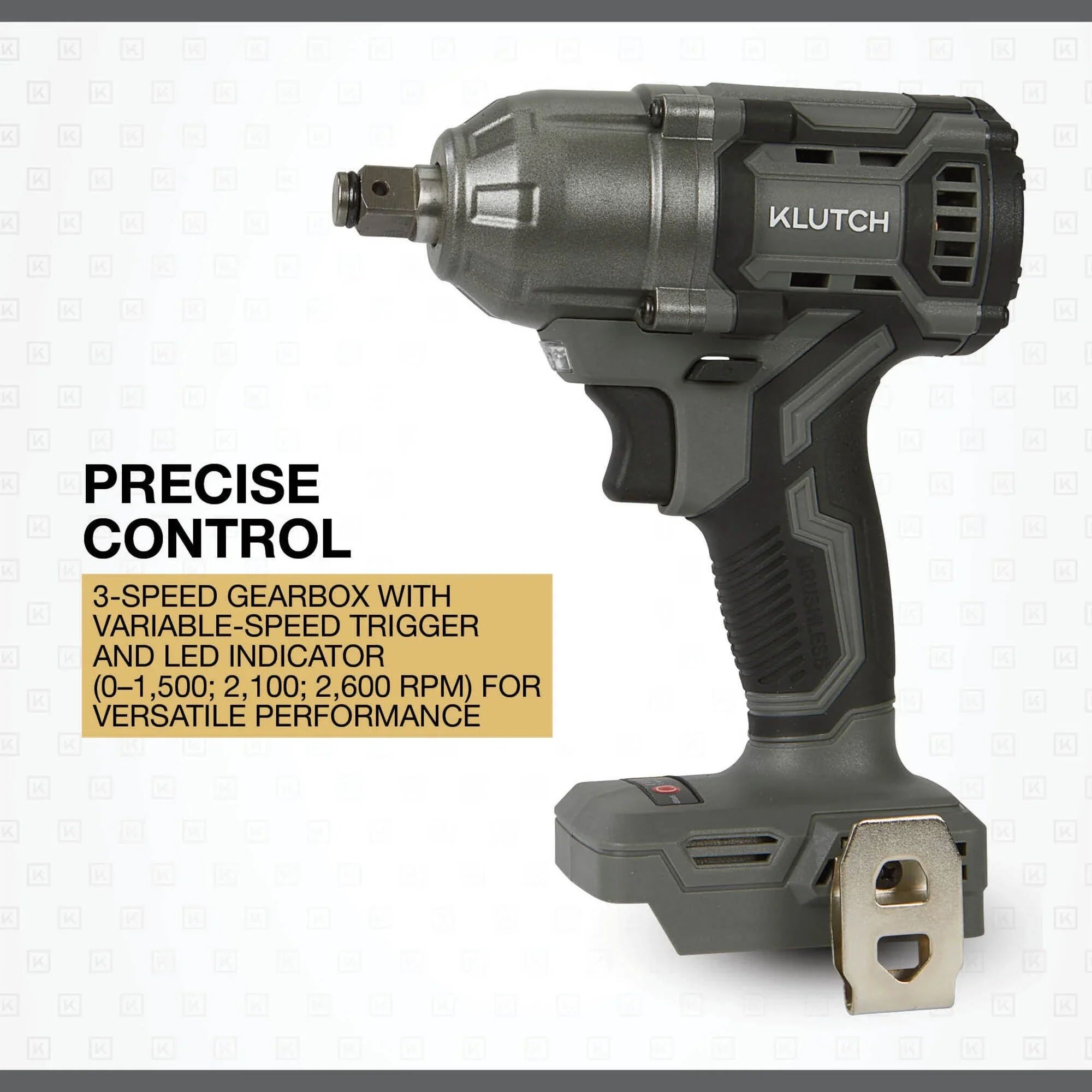 Klutch 1/2in. Impact Wrench, KLiQ 20V, 500 Ft./Lbs. Breakaway Torque, Brushless, Cordless, Bare Tool