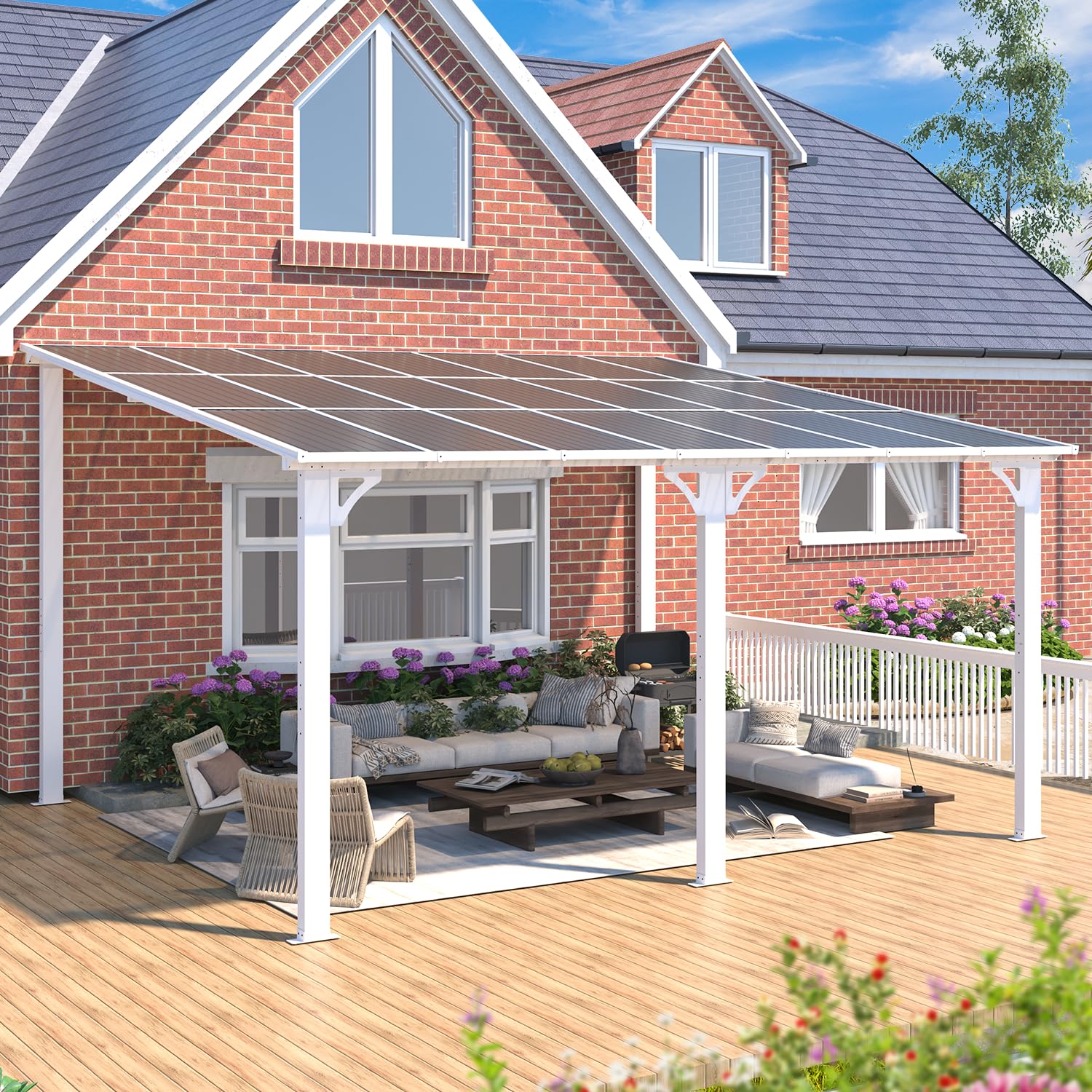 AECOJOY 14'x12' Wall Mounted Gazebos Pergola, White