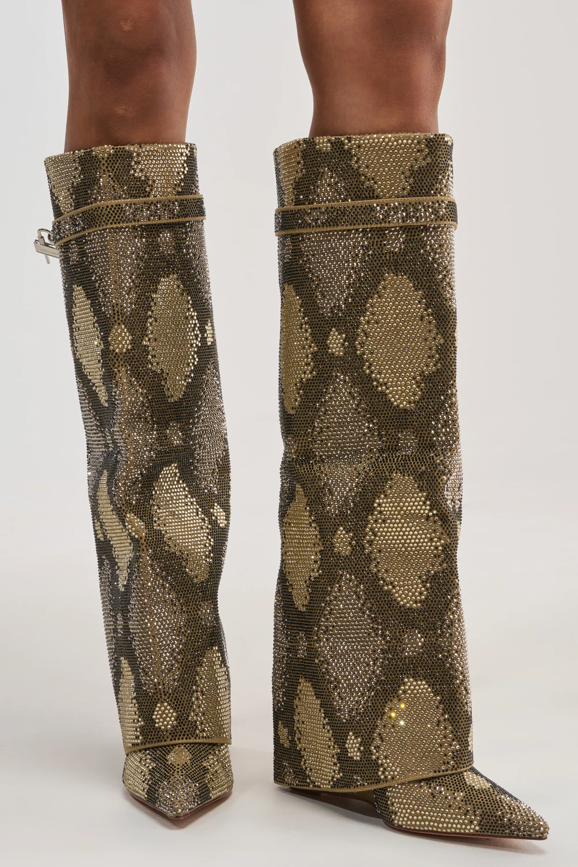 AZALEA WANG EVO KHAKI SNAKE SPARKLE WEDGE BOOT - Akira Store