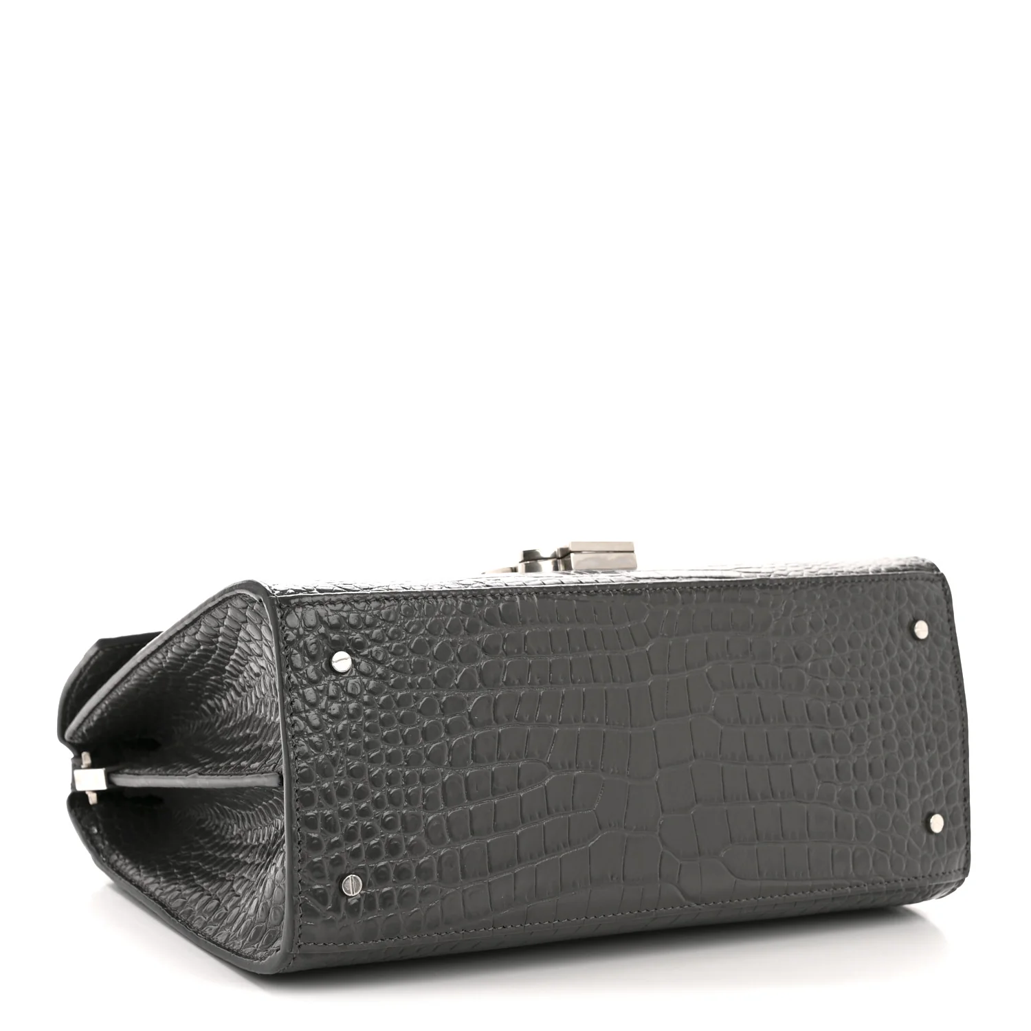 Calfskin Crocodile Embossed Medium Classic Monogram Cassandra Top Handle Fog