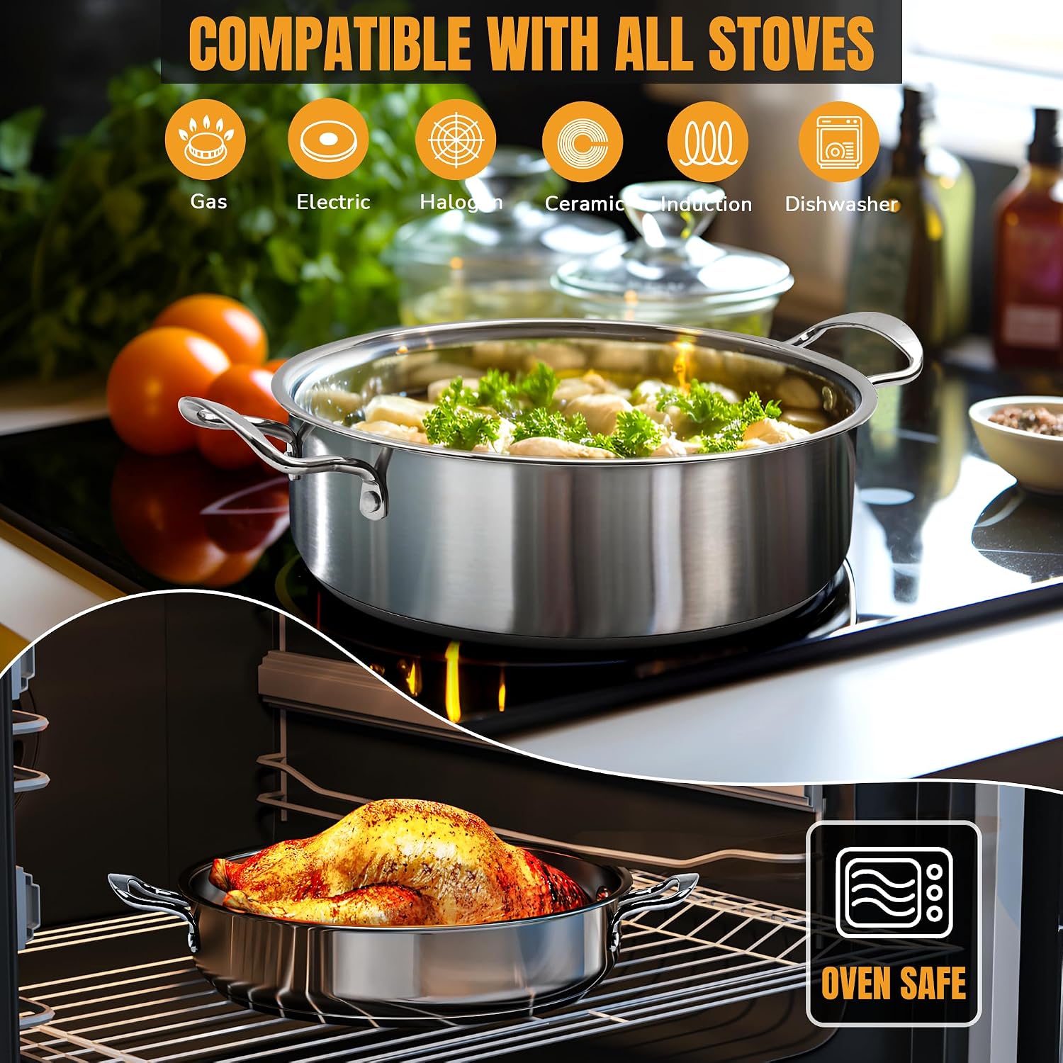 Stainless Steel pots and pans set, 6 PCS Nonstick Induction Cookware Set