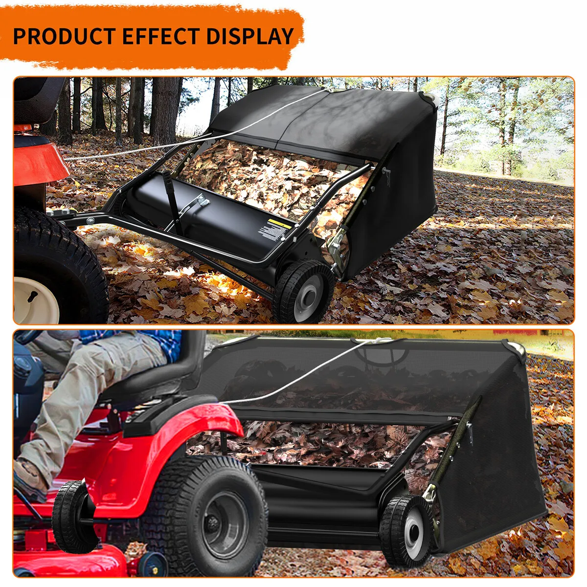 42 in Tow Behind Lawn Sweeper Leaf Collector for Garden Grass Lawn 12 Cu ft Capacity Tractor assembly(42") - Image 5