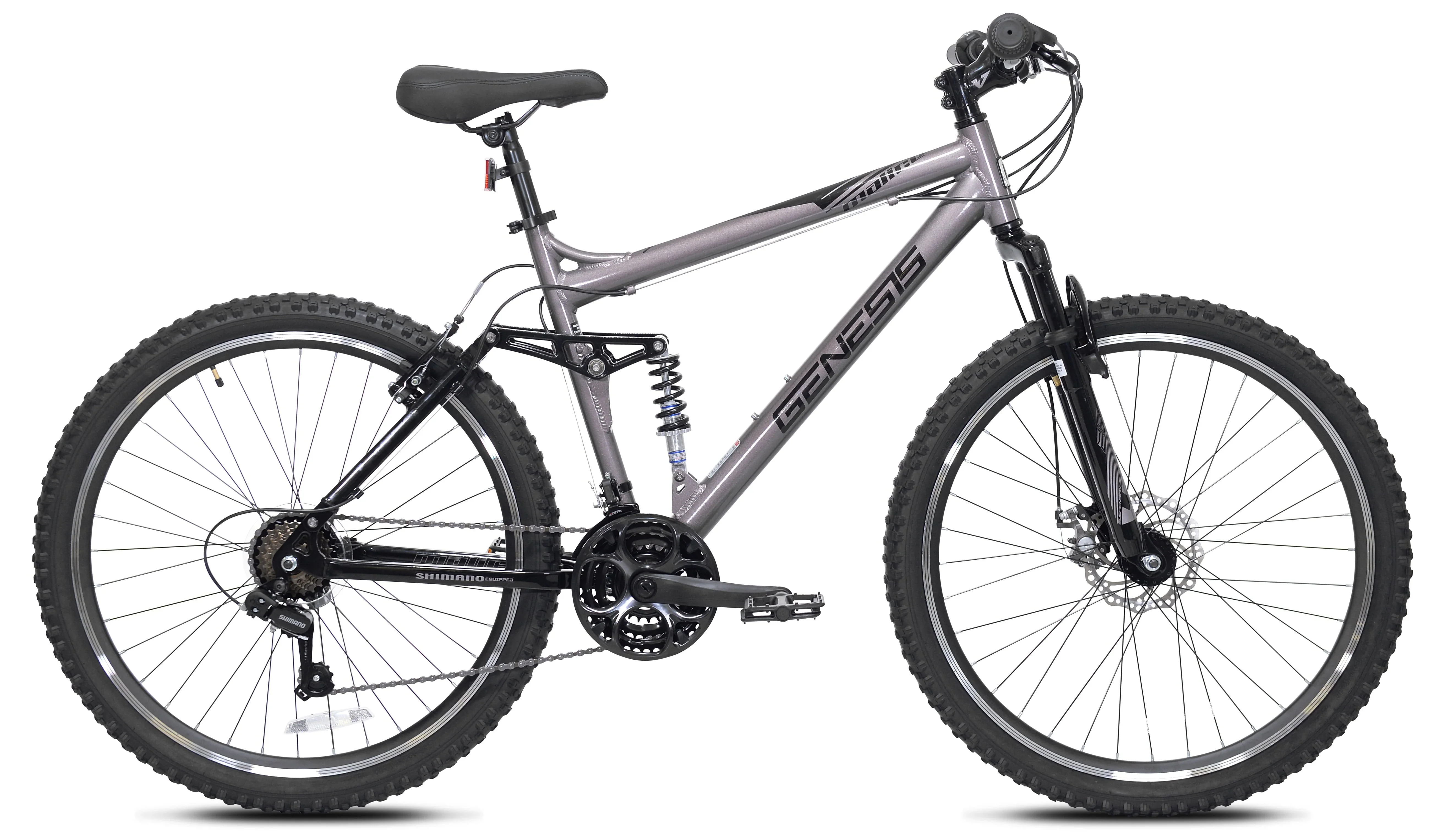 Genesis 26-inch Malice Men's Aluminum Full Suspension Mountain Bicycle, Metallic Gray