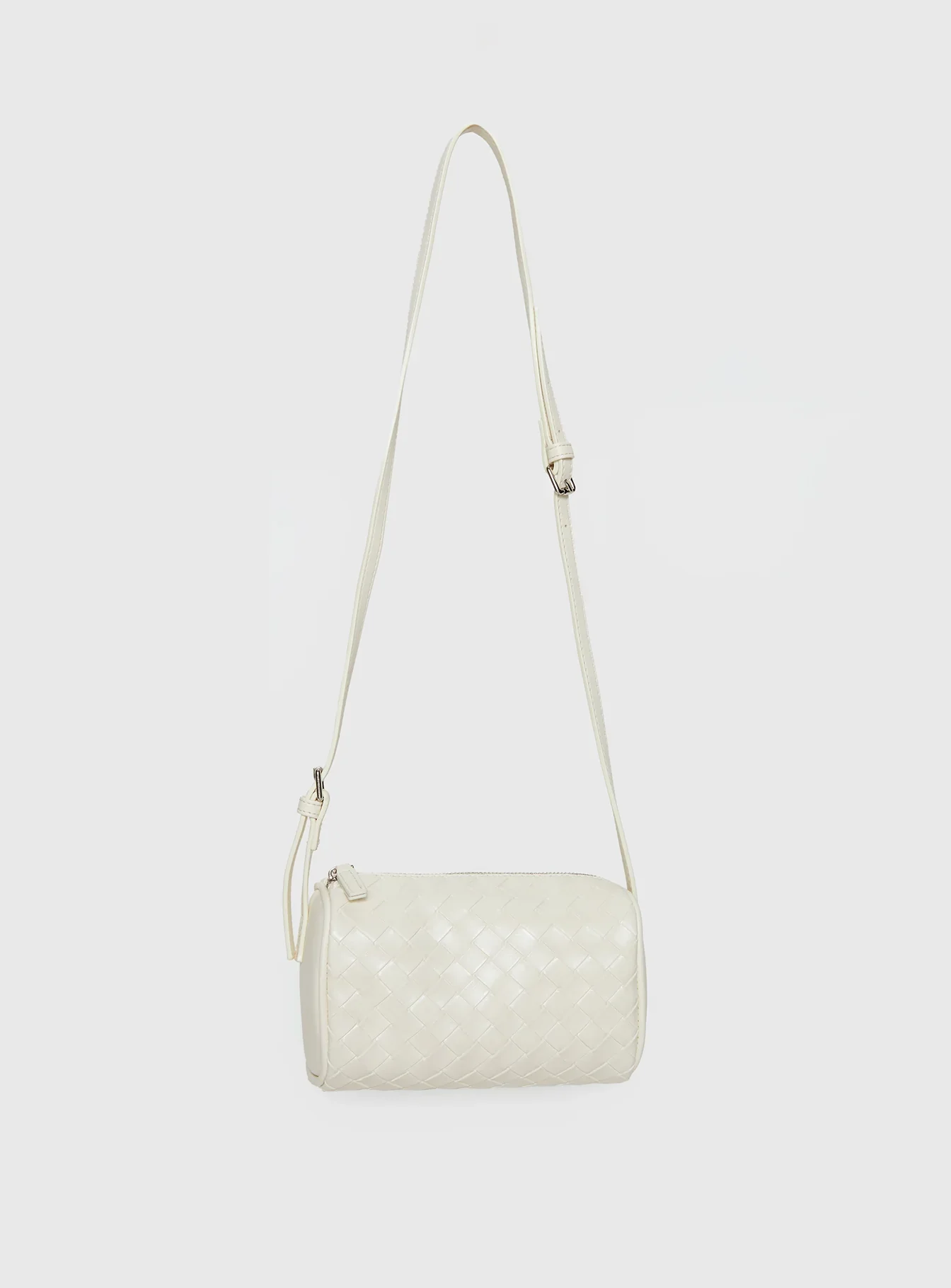 Corlee Woven Faux Leather Cylinder Bag Cream