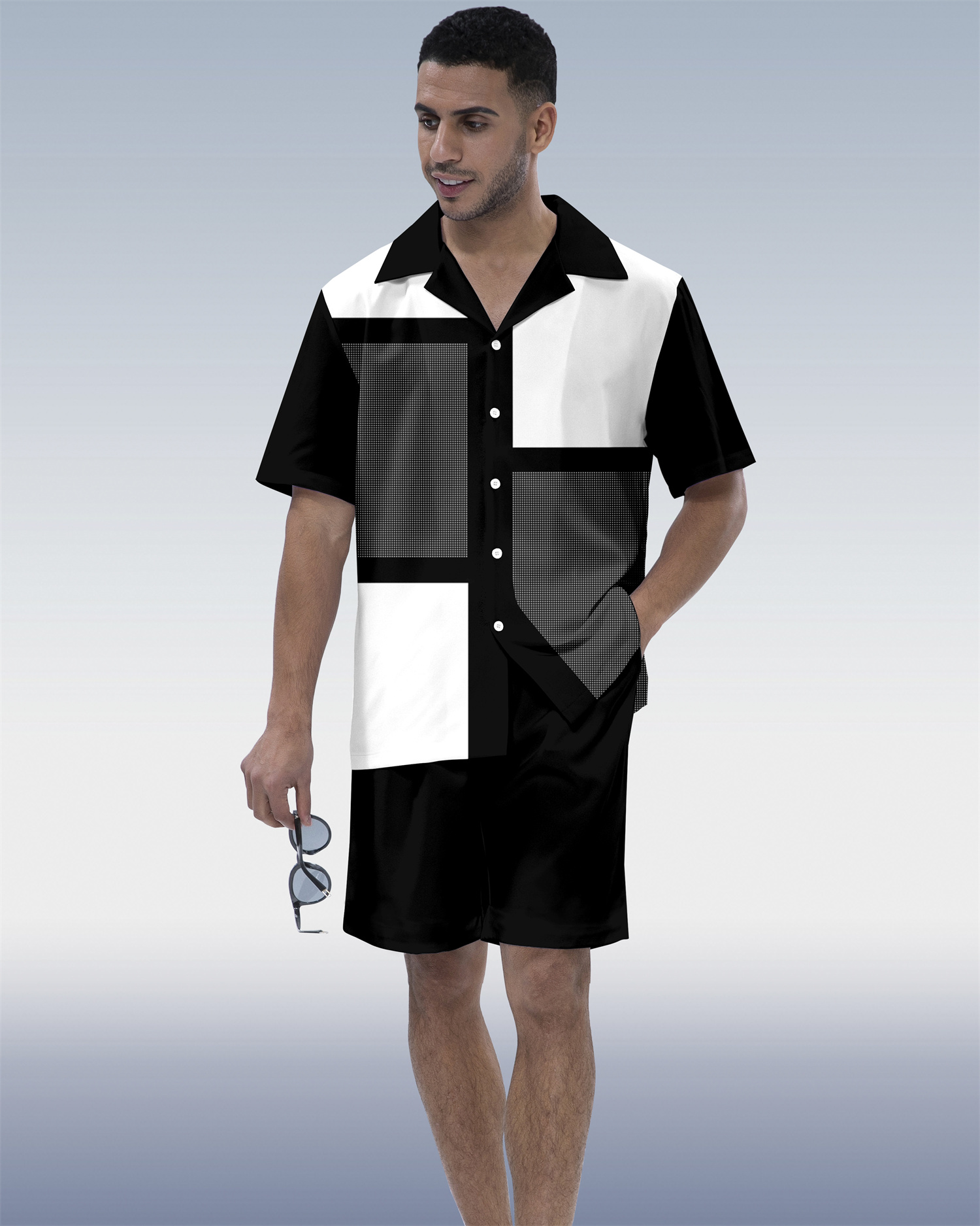 Ensemble à manches courtes Suitmens pour homme, imprimé à carreaux hawaïen, référence 118