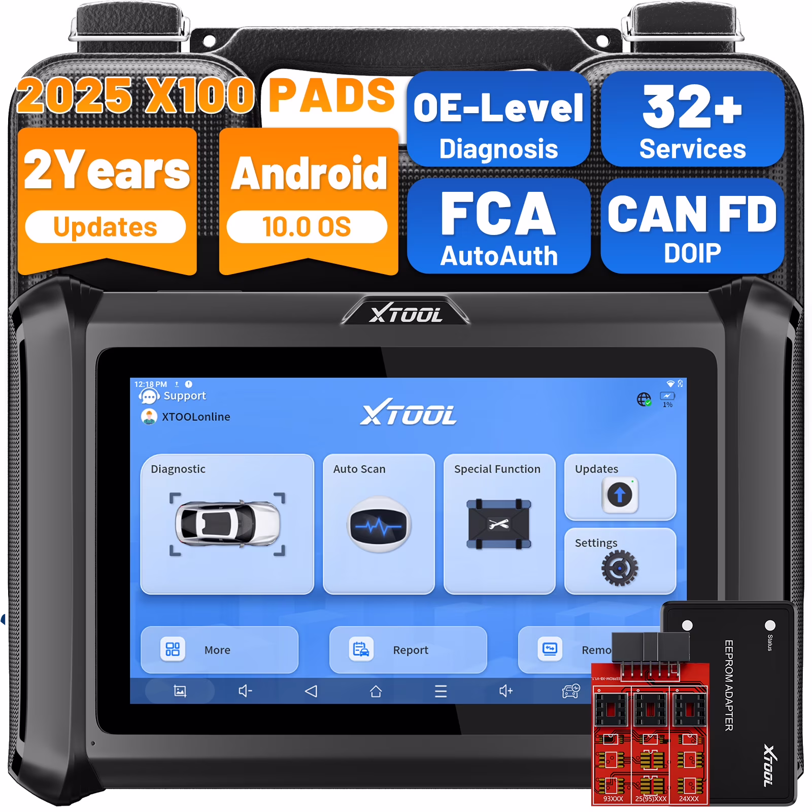X100 Pads Auto Key Fob Programmer Full System OBD2 Scanner 32+ Reset Functions IMMO EEPROM Adapter(X100PADS)