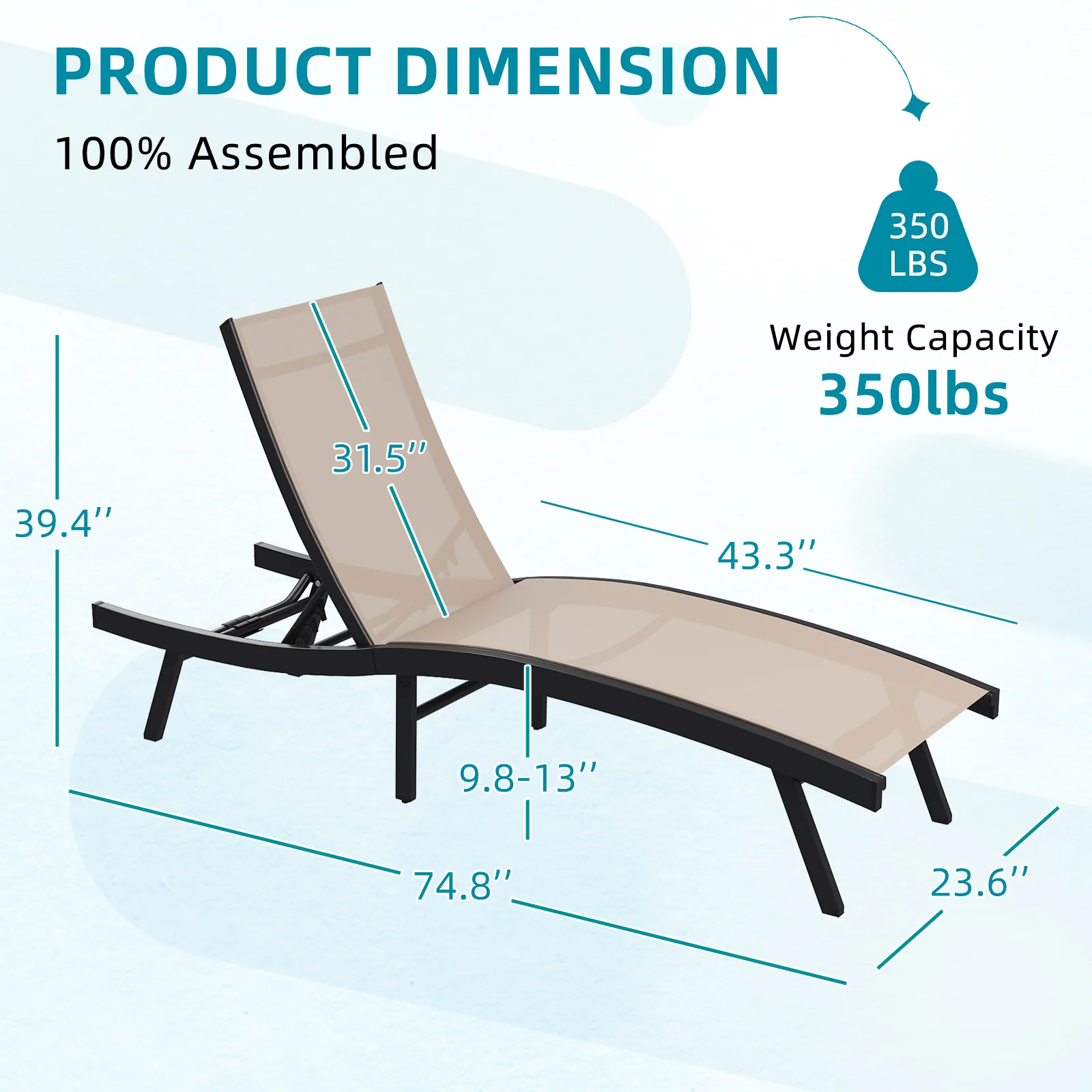 AECOJOY Outdoor Chaise Lounge, All Weather Pool Lounge Chairs Ergonomic Design (Beige, 1 PCs)