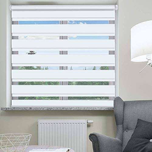 SEEYE Zebra Blinds for Windows - French Door Blinds Roller Dual Shades Light Control Window Treatments Horizontal Day and Night Sheer, 25.6