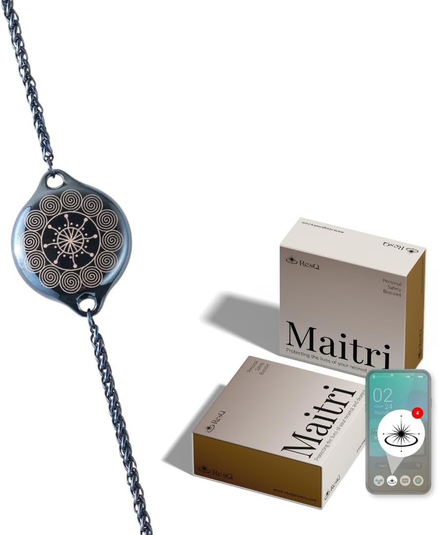 ResQ Safety Bracelet for Women, Medical Alert & Personal Alarm Bracelet with Fall Detection, GPS Tracker, 24/7 Human Agent Support, Bluetooth Smart Life Alert Jewelry, Maitri V2 (Murin Blue)